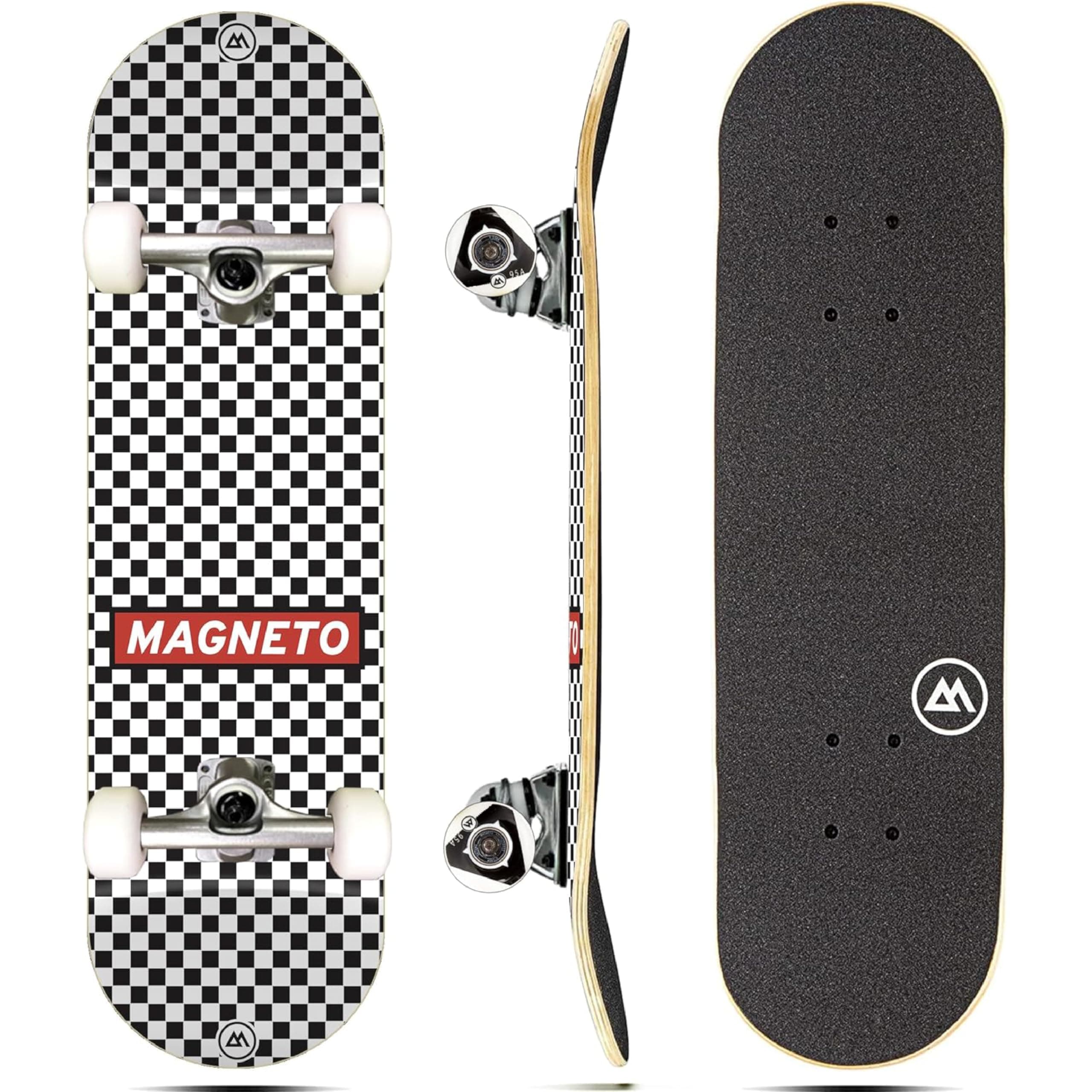 Magneto Kids Skateboard | Maple Deck with Components - Designed for Kids and Teens (Checkered)