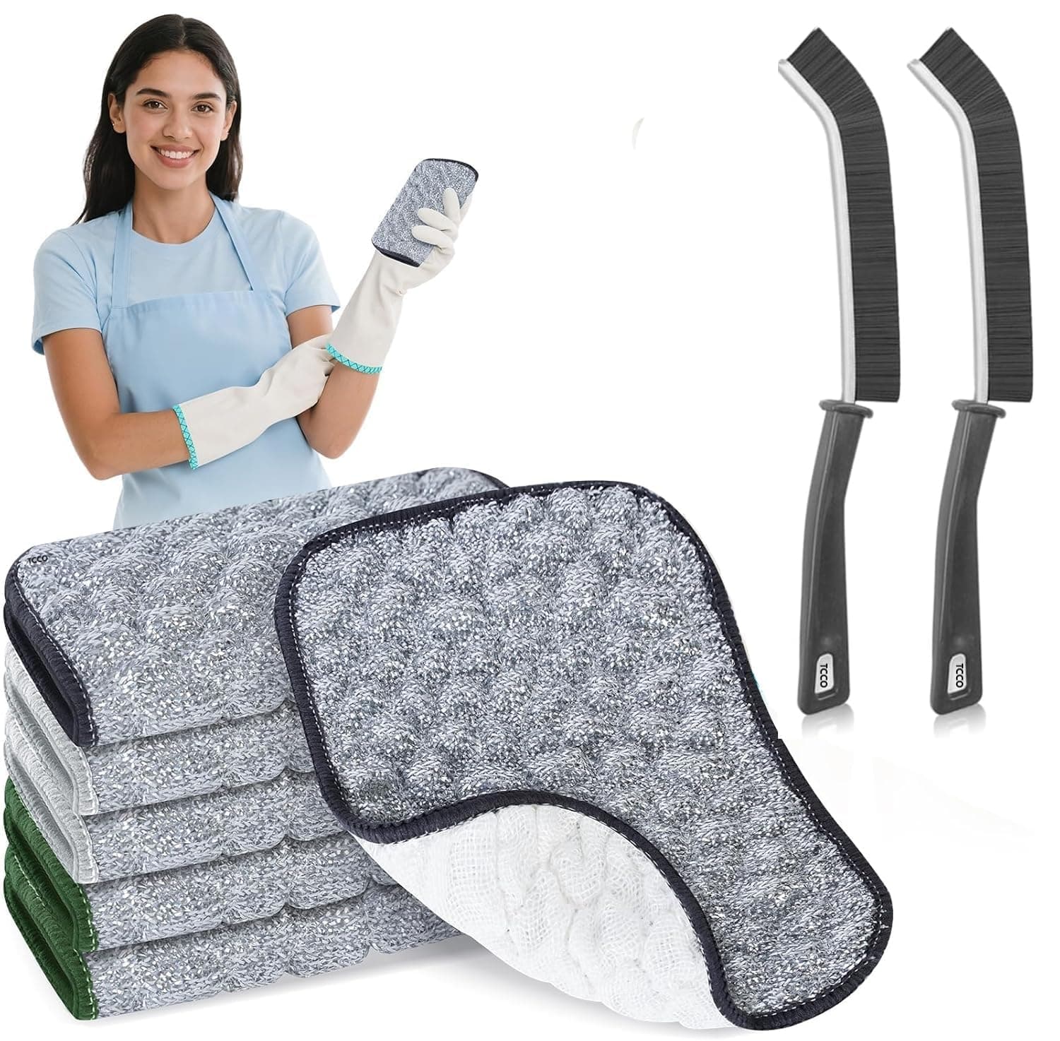 2 PCS New Upgrade 2-Layer Non-Scratch Multipurpose Steel Wire Dishcloths - Reusable Quick-Dry Odor-Free Scrub Cloths for Dishes, Kitchen Cleaning Cloths for Cookware, Sinks, Stove Tops