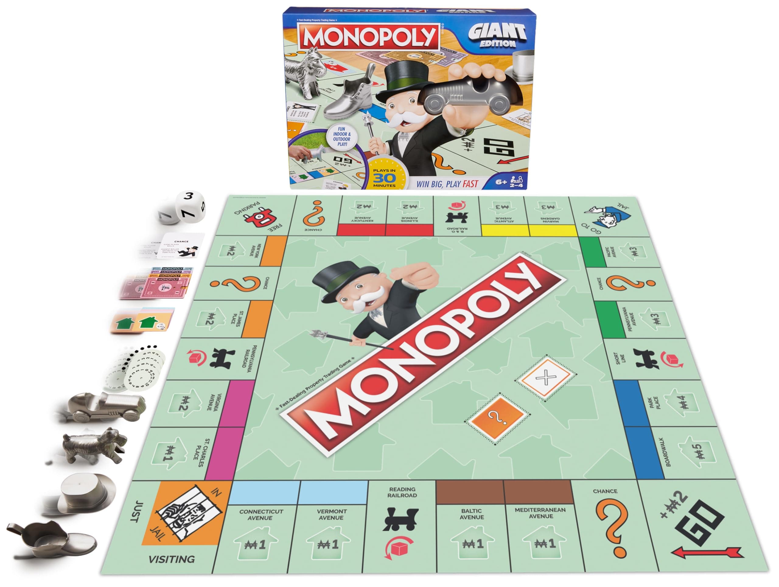 Spin Master Games, Monopoly Giant Edition, Classic Family Board Game for Indoor & Outdoor Play with Oversized Board, Screenless Activity, 2-4 Players, for Ages 6 & Up