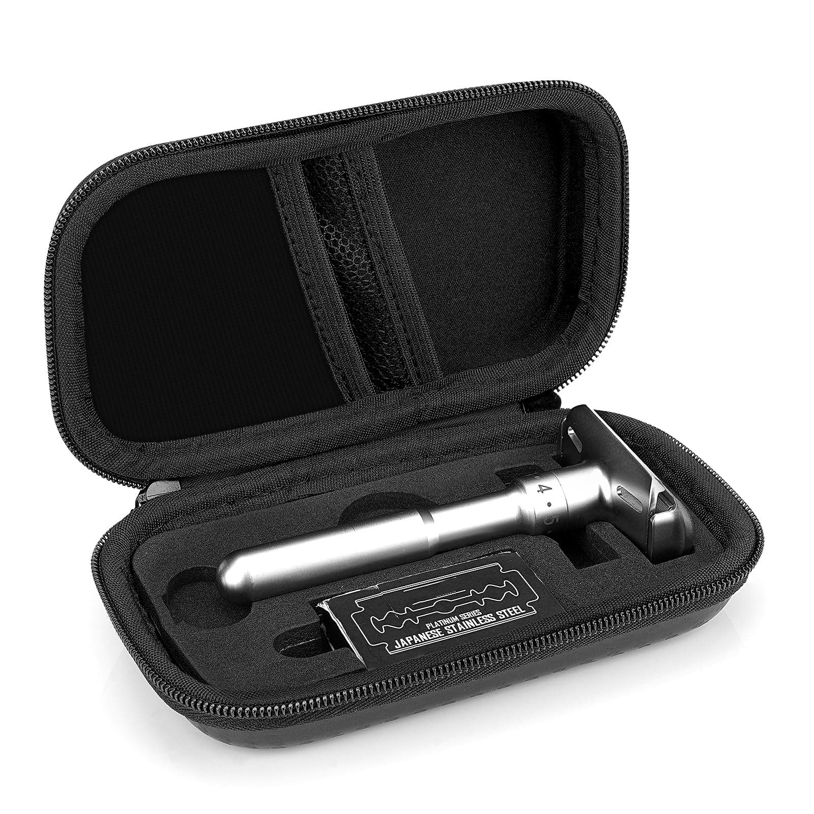 Linkidea Durable Hard Shell Shaving Travel Case, Storage Box for Short/Long Handled Razor Blades & Accessories, Compatible with Merkur, Vikings, WEISHI Double Edge Safety Razors (Black)