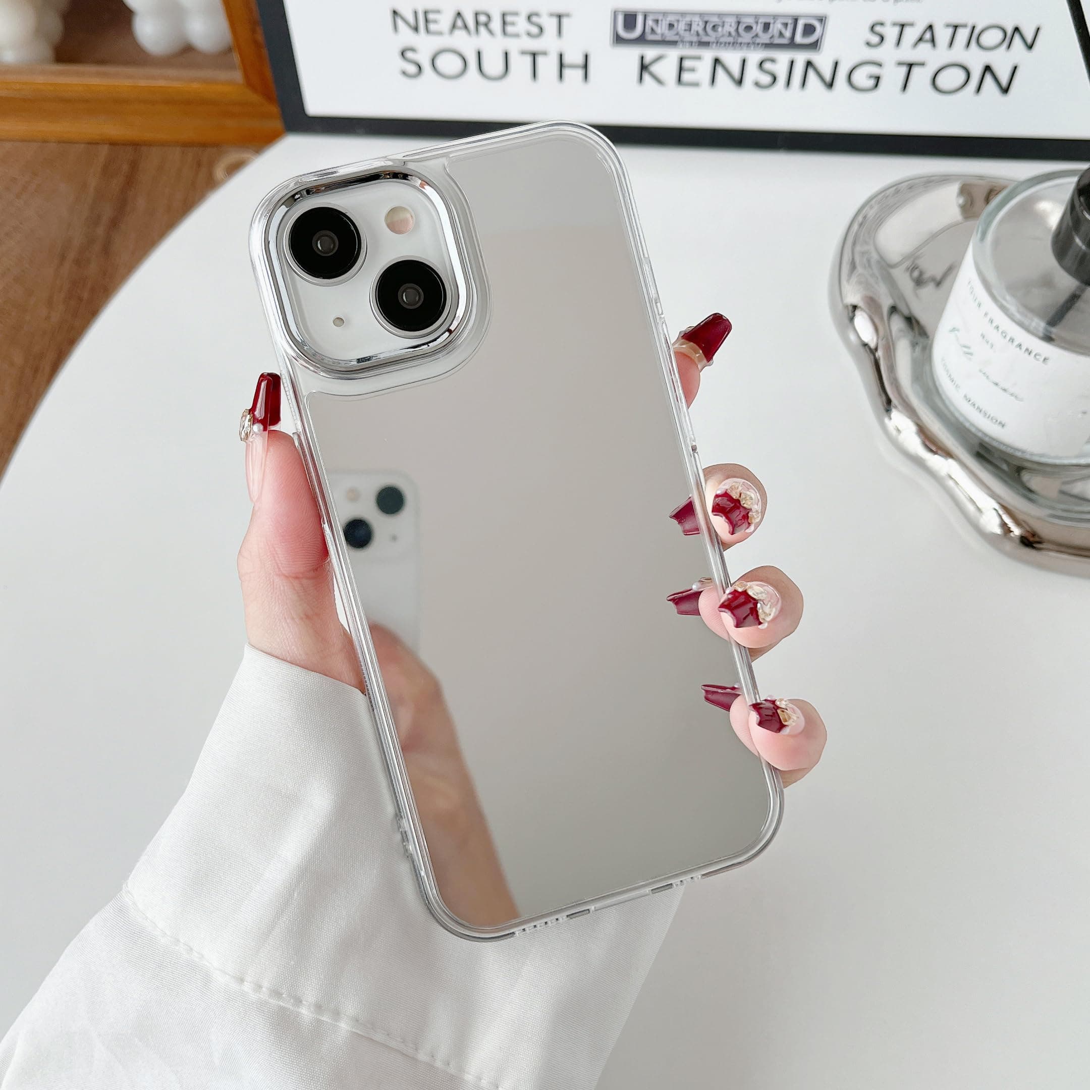 Case for iPhone 13/14, Luxury Mirror Makeup Case Clear Bright Back Soft TPU & Hard PC Slim Case, Full Camera Lens Protective Shockproof Anti-Scratch Cover for iPhone 13/iPhone 14 6.1" - Clear