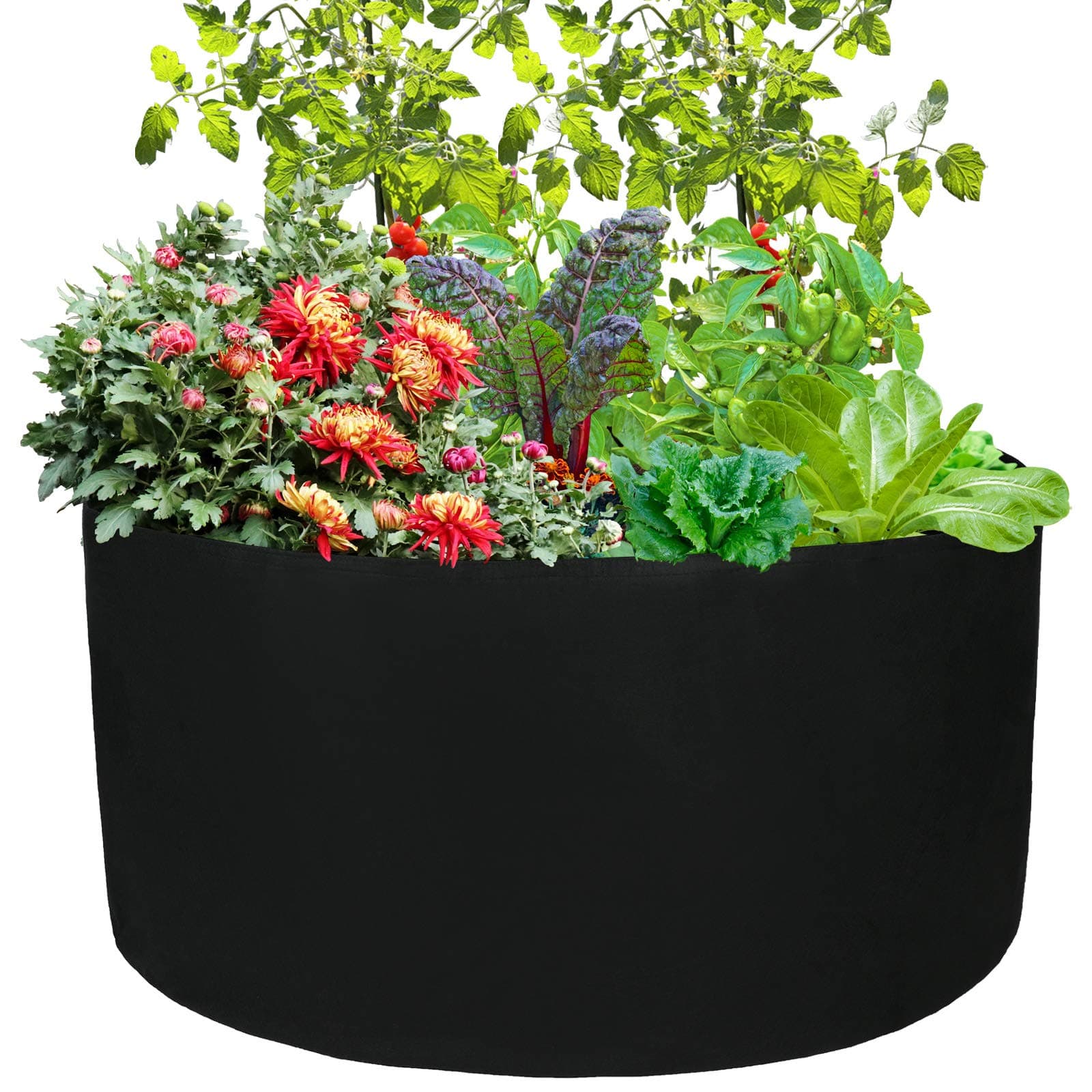 150 Gallons Extra Large Round Raised Garden Bed, Deep Soil Diameter 46"/ Height 22" Planting Container Grow Bags Durable Felt Fabric Planter Pot for Plants,Vegetables,Flowers (Black)
