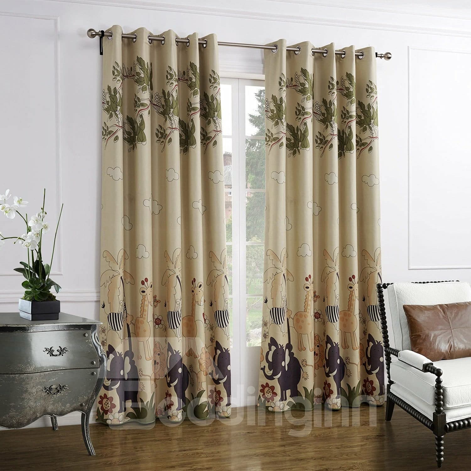 GOLDY 3D Animals Digital Printed Polyester Fabric Curtains for Bed Room Kids Room Living Room Color Brown Window/Door/Long Door (D.N.1206) (4 x 9 Feet (Size ; 48 x 108 Inch) Long Door, 3)