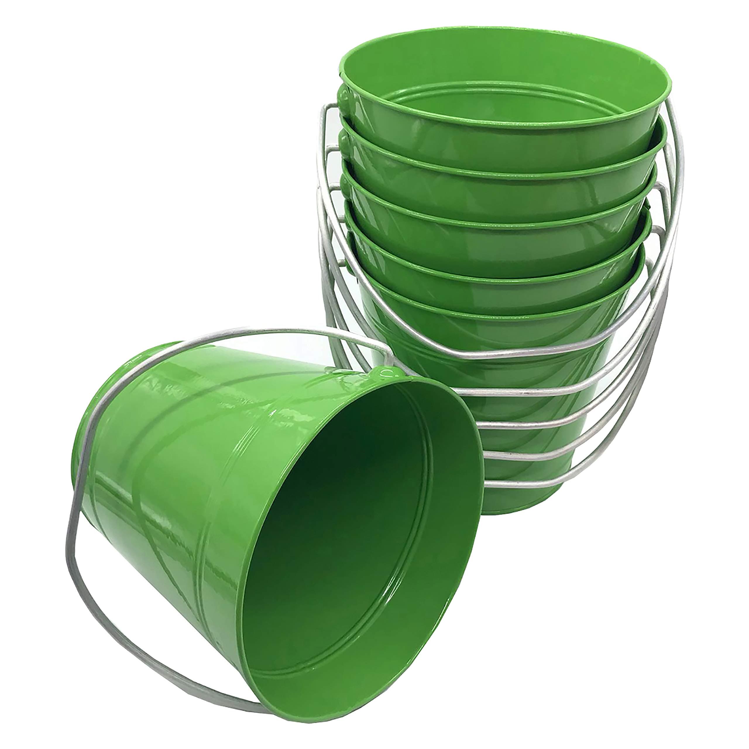 6-Pack, Size 7.5 x 7.5 Color Green, Quality Metal Bucket, 3.7 Quart, 6-Pack