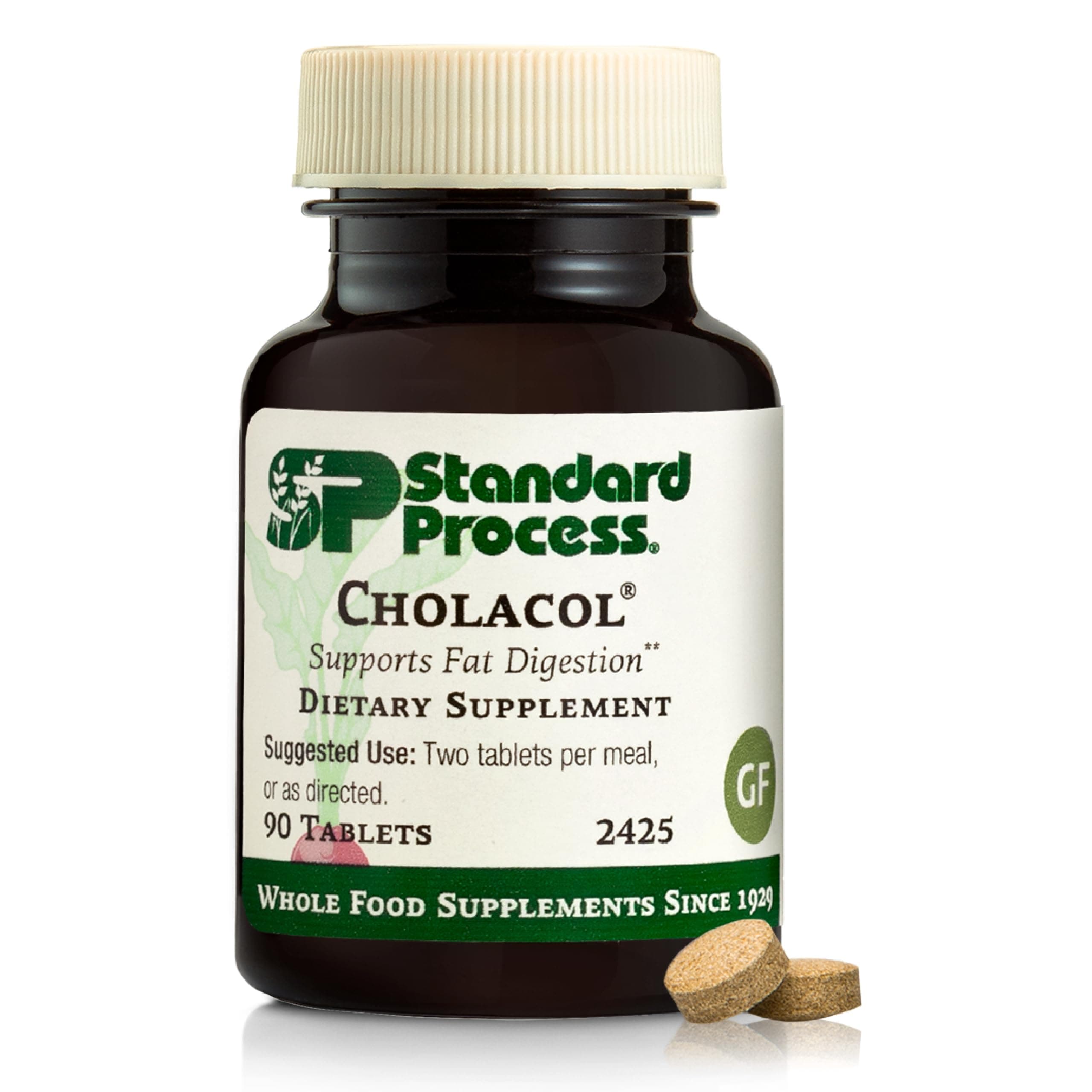Standard Process Inc. Cholacol - Gallbladder Support Supplement - Fat Digestion Supplement for Digestive Health & Bile Support - Gluten-Free, Non-Dairy & Non-Soy - 90 Tablets