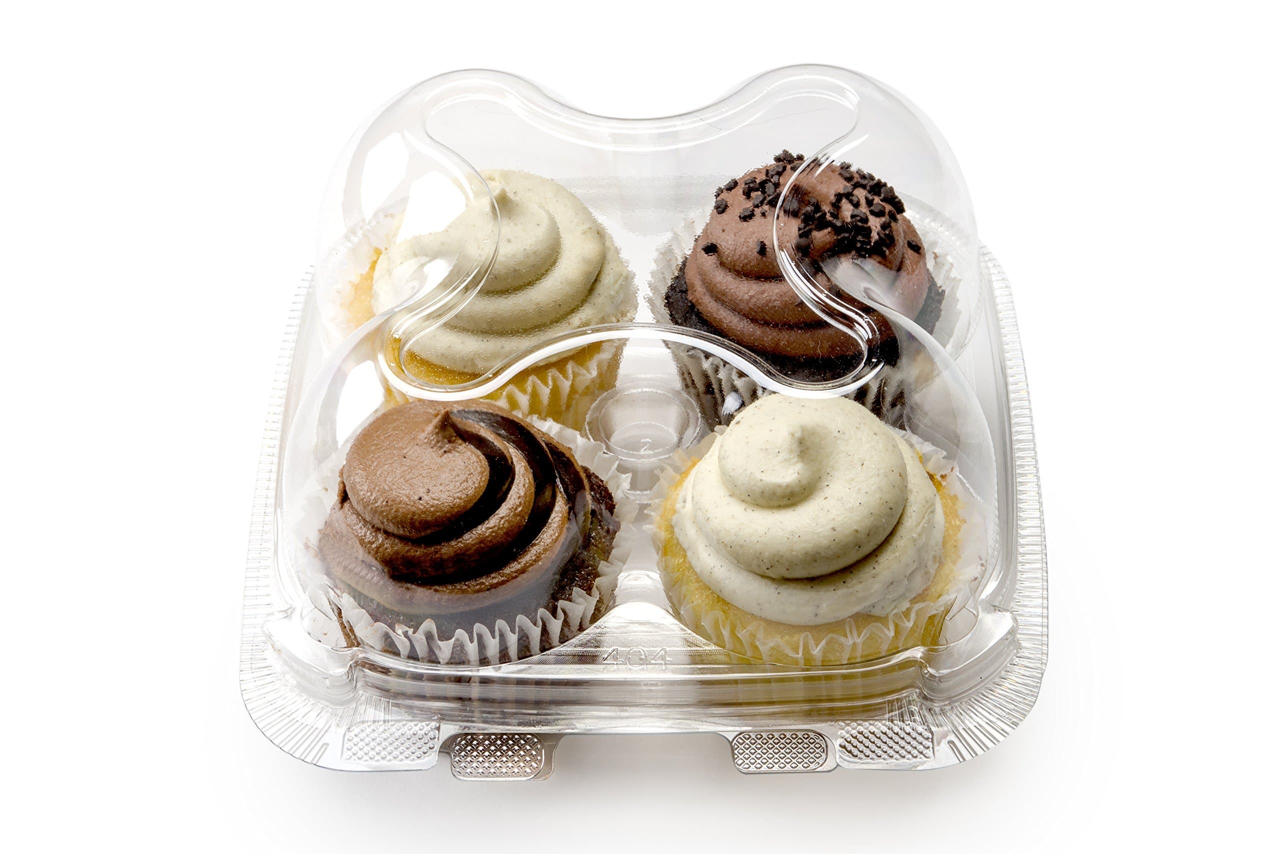 Cupcake Boxes | Set of 12 Clear Plastic Dome 4 Compartment Cupcake Holders With Improved Closing Mechanism