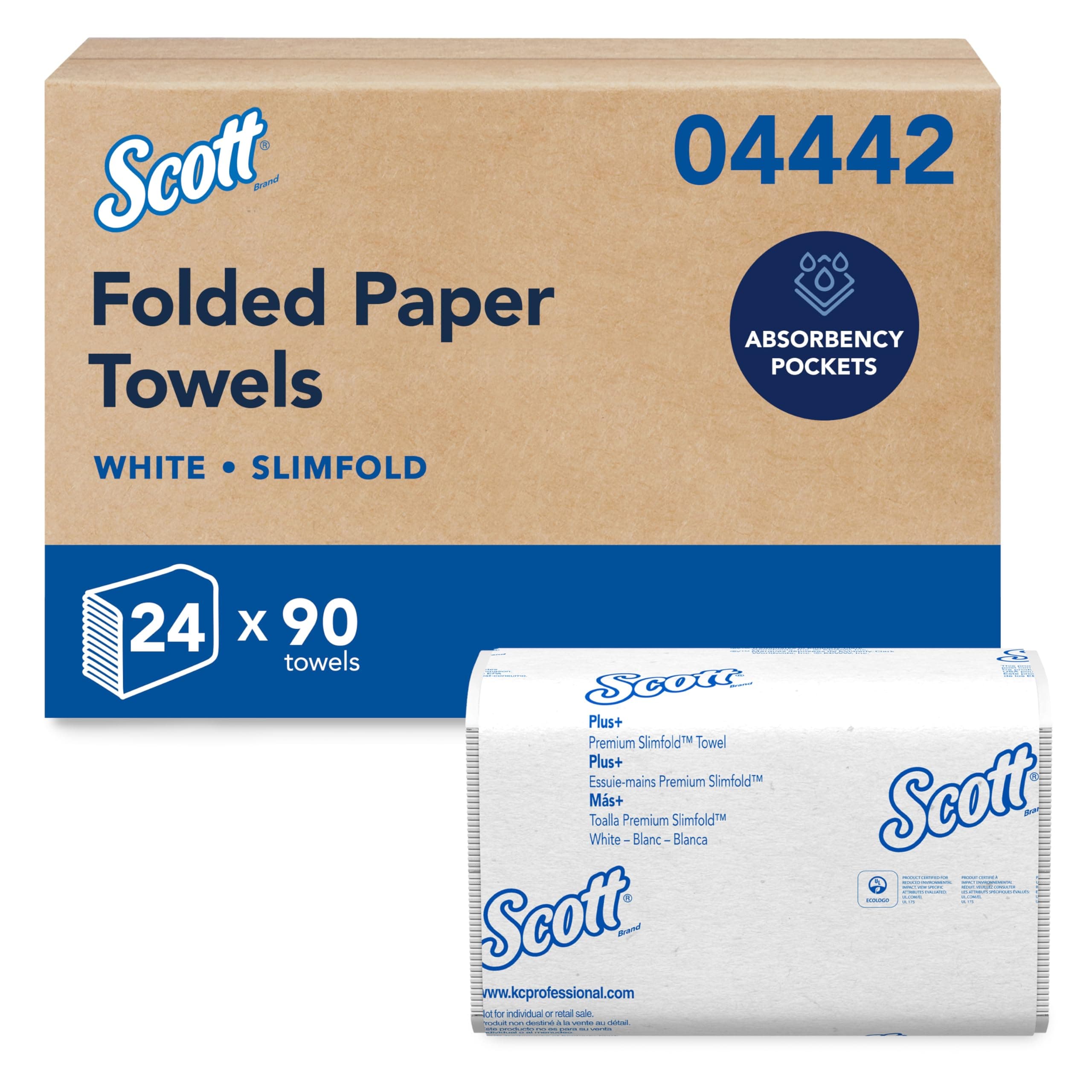 Pro Slimfold Folded Paper Towels, Bulk (04442), Absorbency Pockets, White, for Compatible Kimberly-Clark Professional Dispensers (24 Packs of 90 Sheets, 2,160 Sheet Total)
