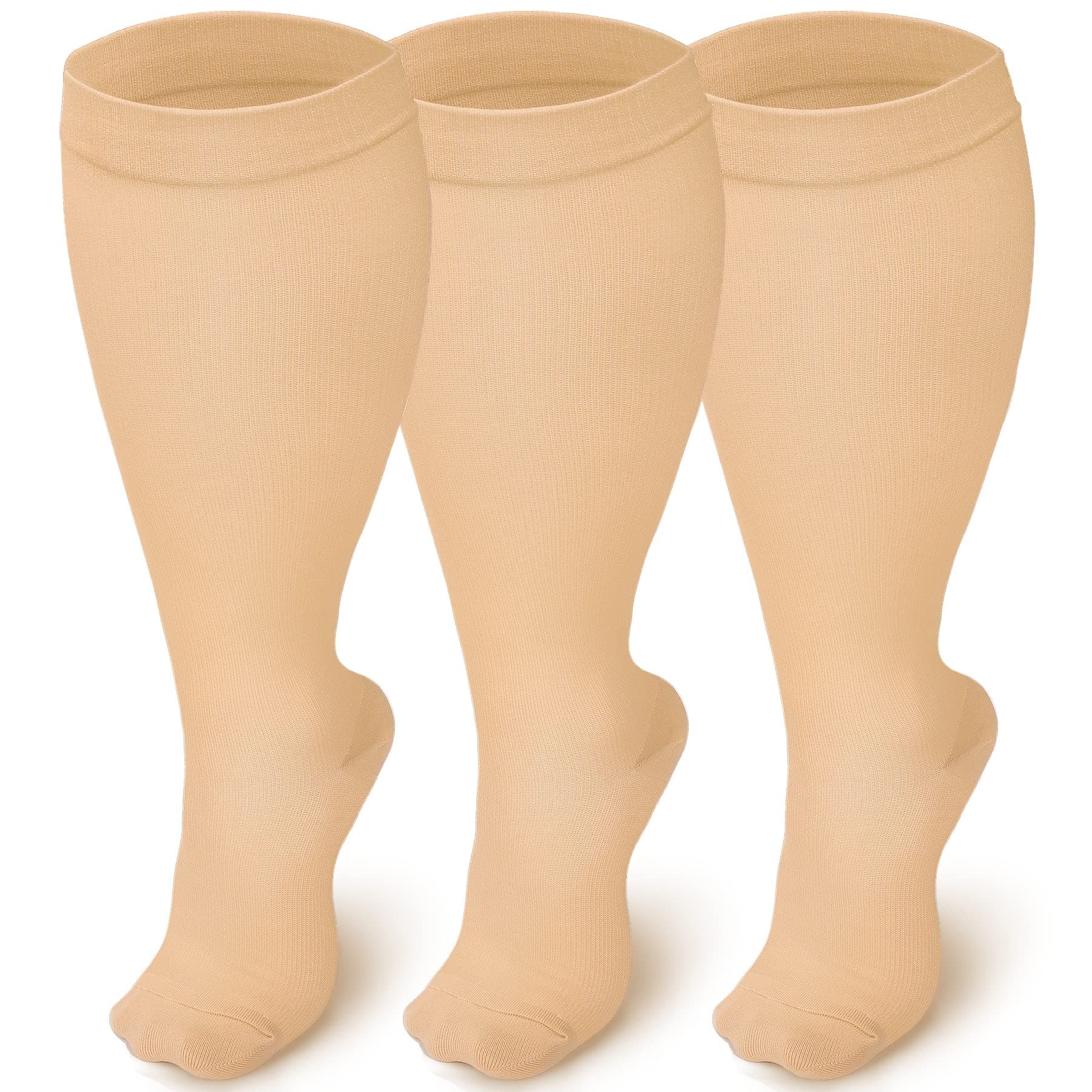 Iseasoo Plus Size Compression Socks for Men and Women-3 pairs Wide Calf 20-30 mmHg Knee High Compression Stockings Support for Circulation，Nurses, Running