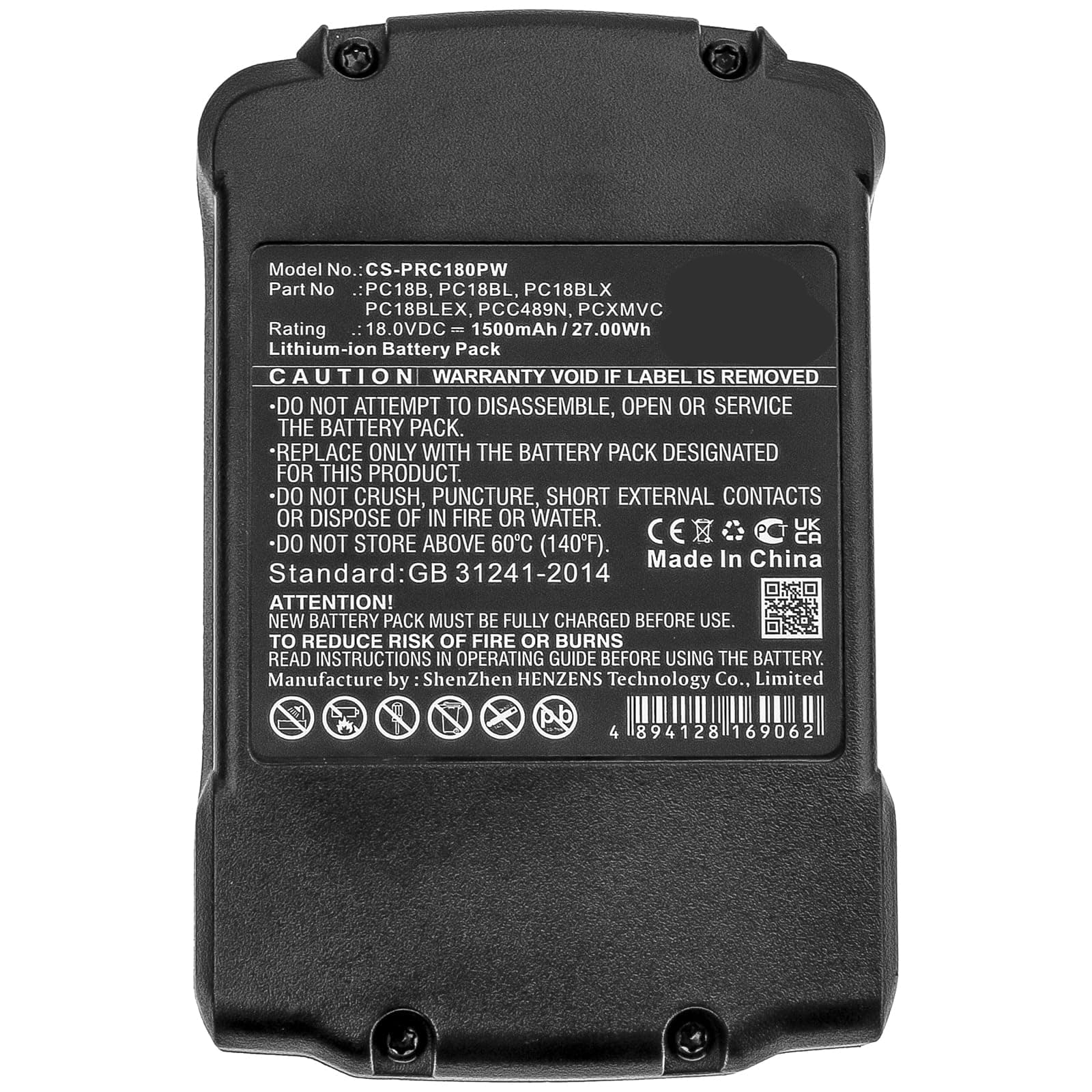 Battery Suitable for Porter Cable PC1800D, PC1800L, PC1800RS
