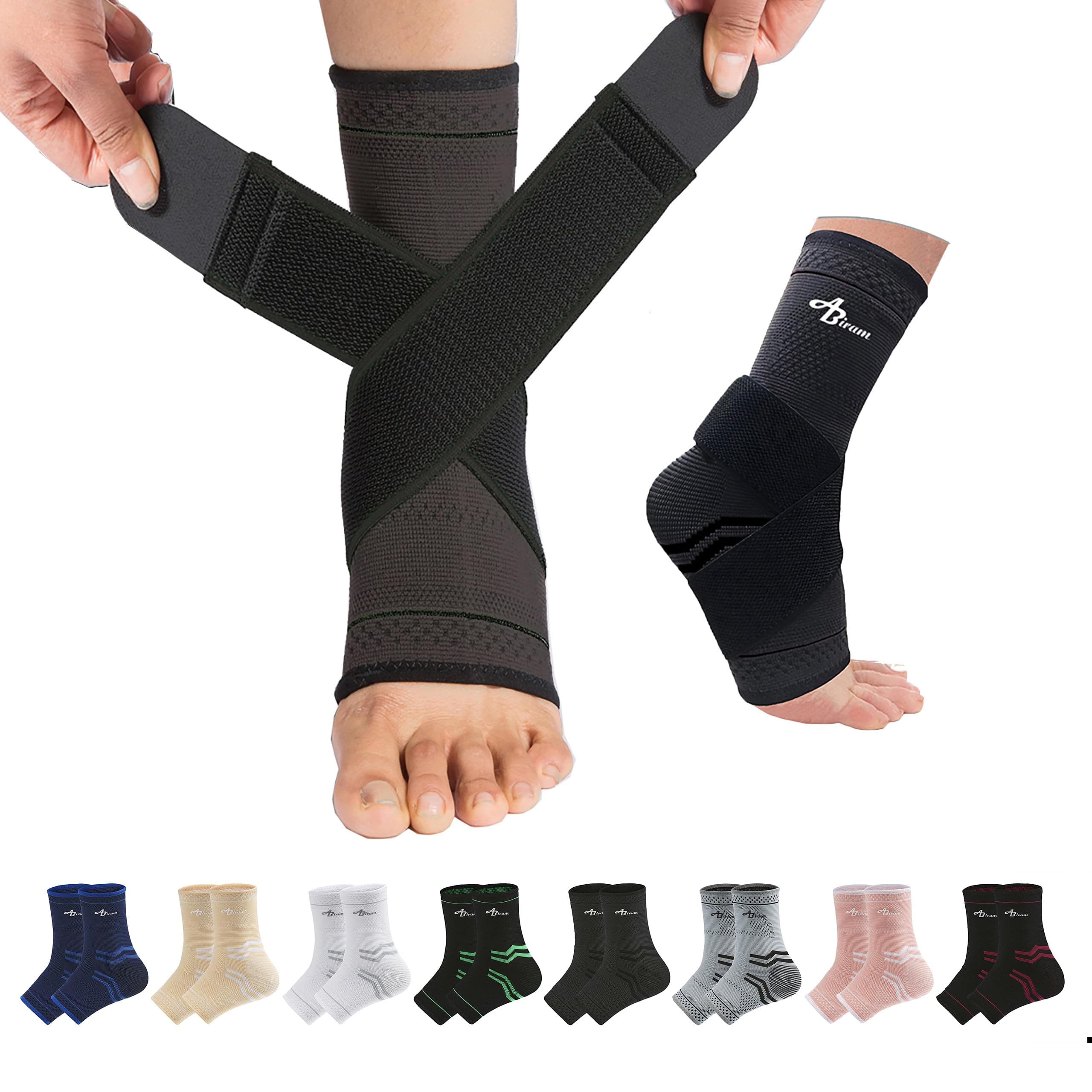 Ankle Brace for Plantar Fasciitis & Heel Spurs - Adjustable Ankle Brace with Support Straps - Breathable Compression Bandage for Achilles Tendon, Sports for Both Feet
