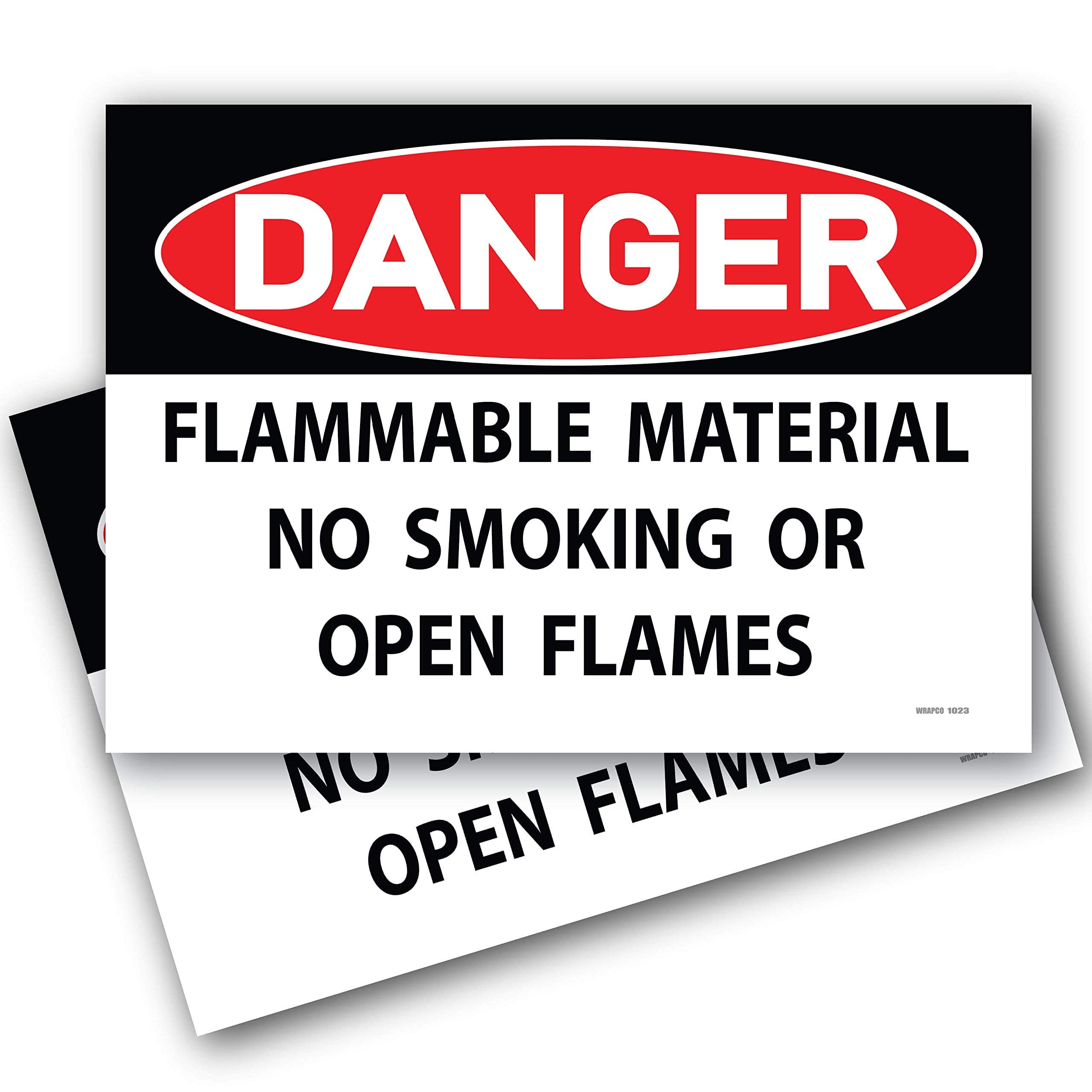 Wrapco (2 Pack) Danger Flammable Material No Smoking or Open Flames Sign 7"x10" Self Adhesive Vinyl Sticker Decal Indoor/Outdoor Water Proof with Gloss UV Protection