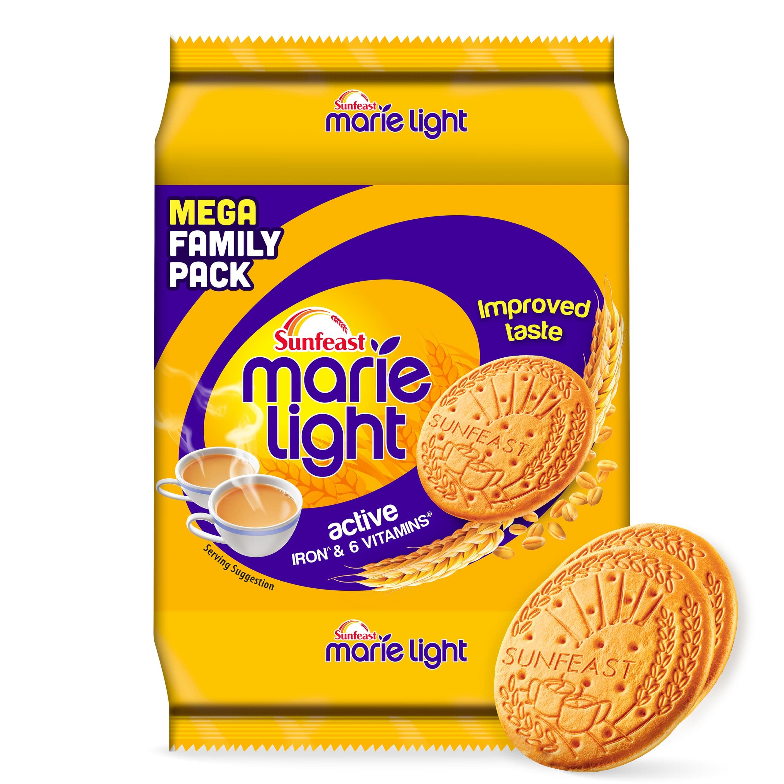 Sunfeast Marie Light Active, Marie Biscuits with Iron and 6 Vitamins, Tea-Time Biscuits Family Pack, Wheat, 956G/1KG