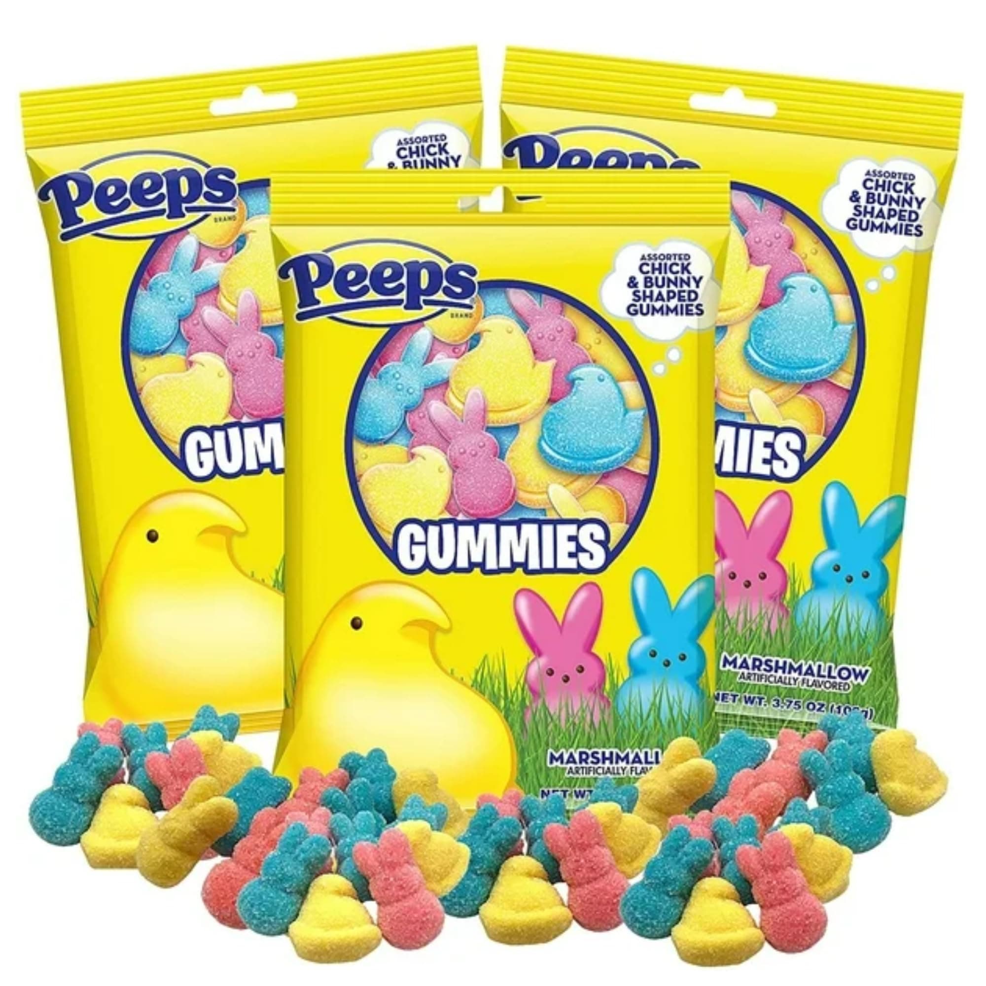 Easter Peeps Gummies, Marshmallow Flavored Bunnies and Chicks, Egg and Basket Stuffers Candy, (Pack of 3)