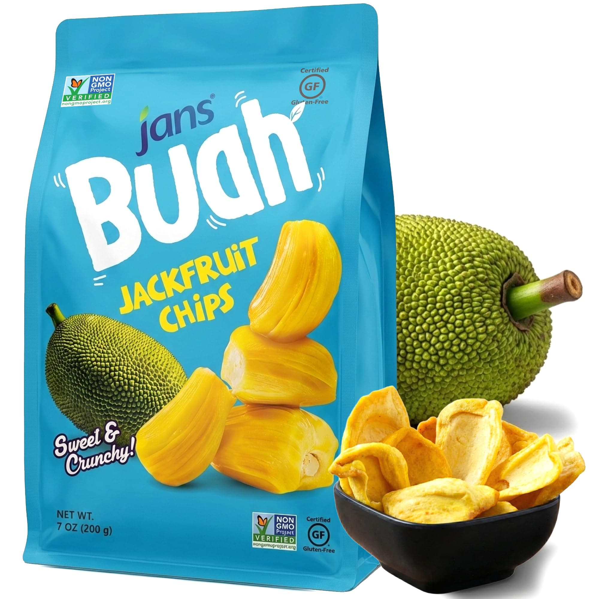 Jackfruit Chips 7 Oz | Jans Buah Dried Jackfruit Chips, Gluten-Less Fruit Snack, Authentic Fruit Experience, Jack Fruit Dried, Freeze Dried