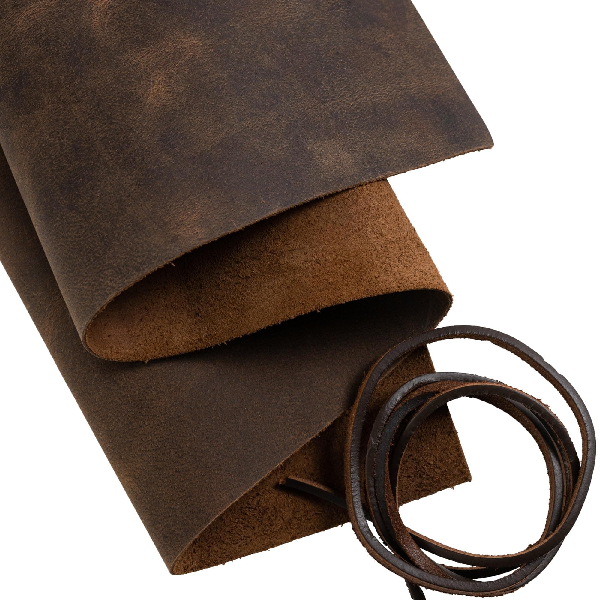 Genuine Leather Sheets for Crafts, Tooling Leather Sheet 12" x 24" - Full Grain Brown Buffalo Fabric, Crafting Kit, Veg Tan for Craft with 36" Cord by MOONSTER®