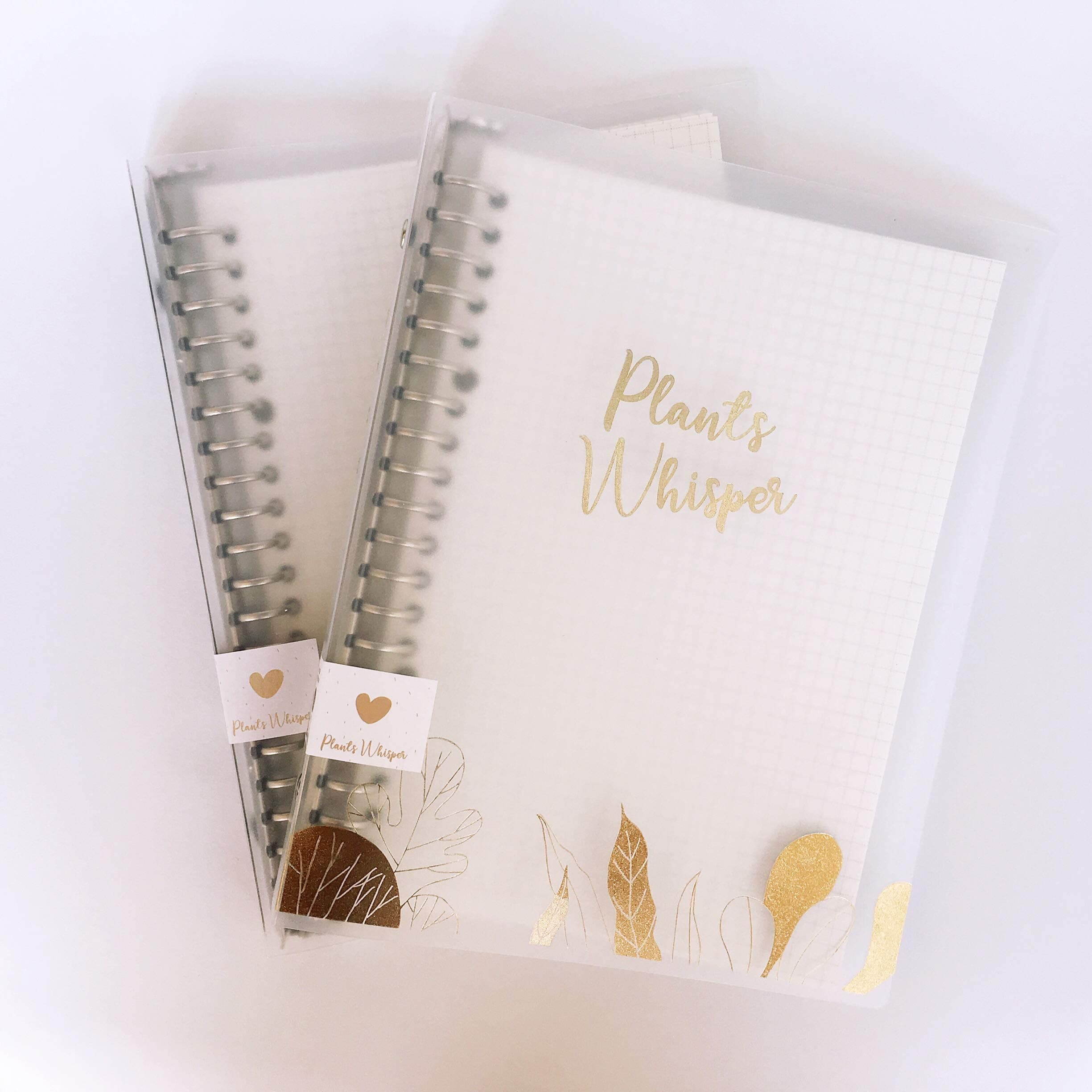 Gold Foil A5 Check Scrapbook Notebook, Doraking A5 Refillable Transparent Frosted PP Hardcover Check Spiral Scrapbook for Scrapbooking, Plans (A5 Check-Floating Leaves, 60Sheets/PC)