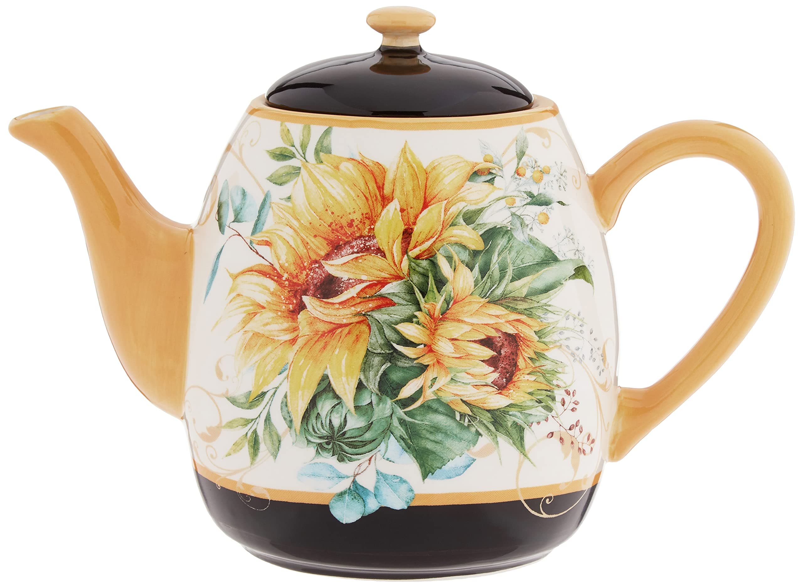 Sunflower Fields 40 oz Ceramic Teapot with Lid – Great for Steeping Loose Leaf or Bagged Tea, Ideal for Gifting, Entertaining, and Everyday Use