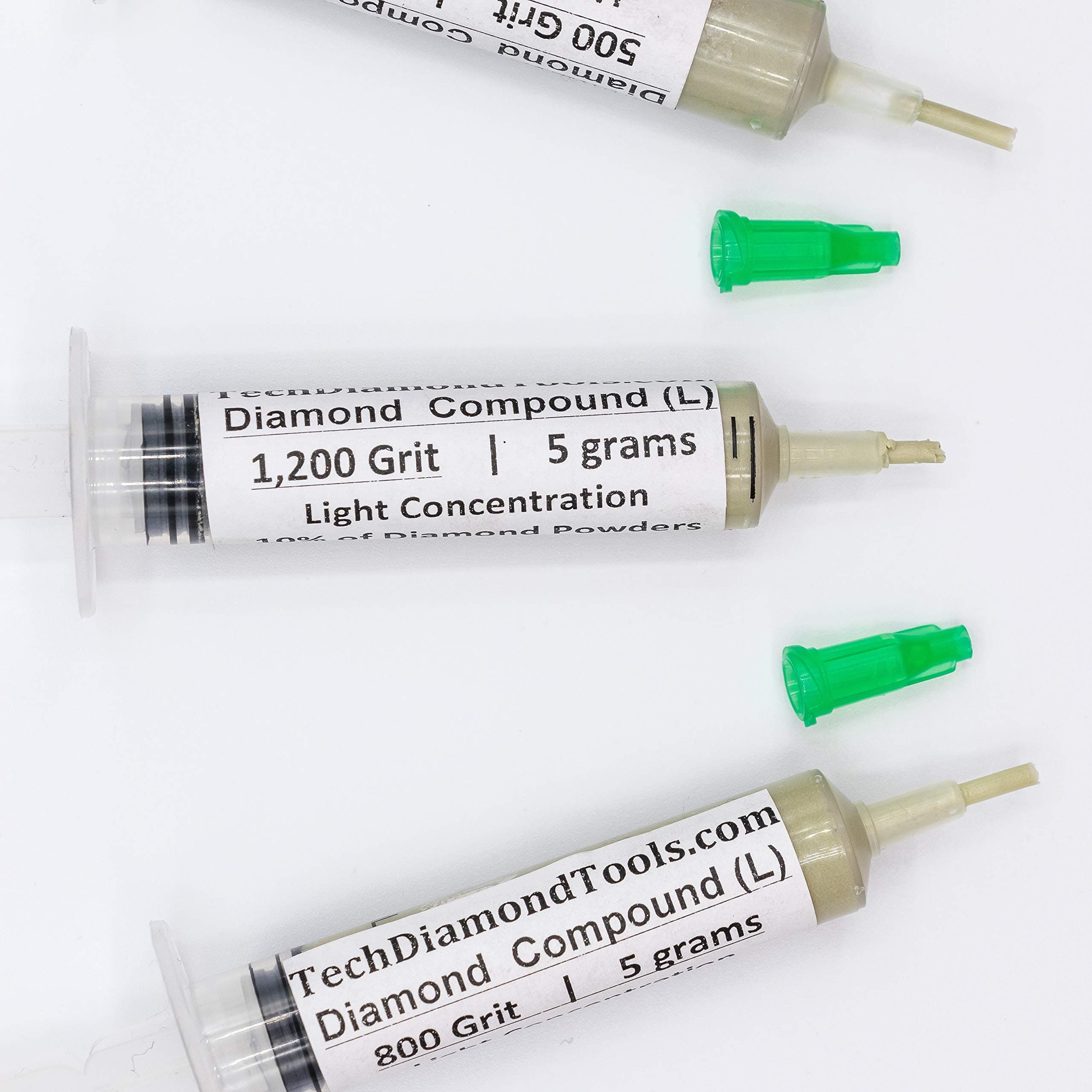 Diamond Lapping Paste Set of 3 Syringes X 5 Grams (L), Polishing Lapping Compound, Sizes 500 800 1200 Grit, Mesh - With Light(10%) Concentration of Diamond Powders