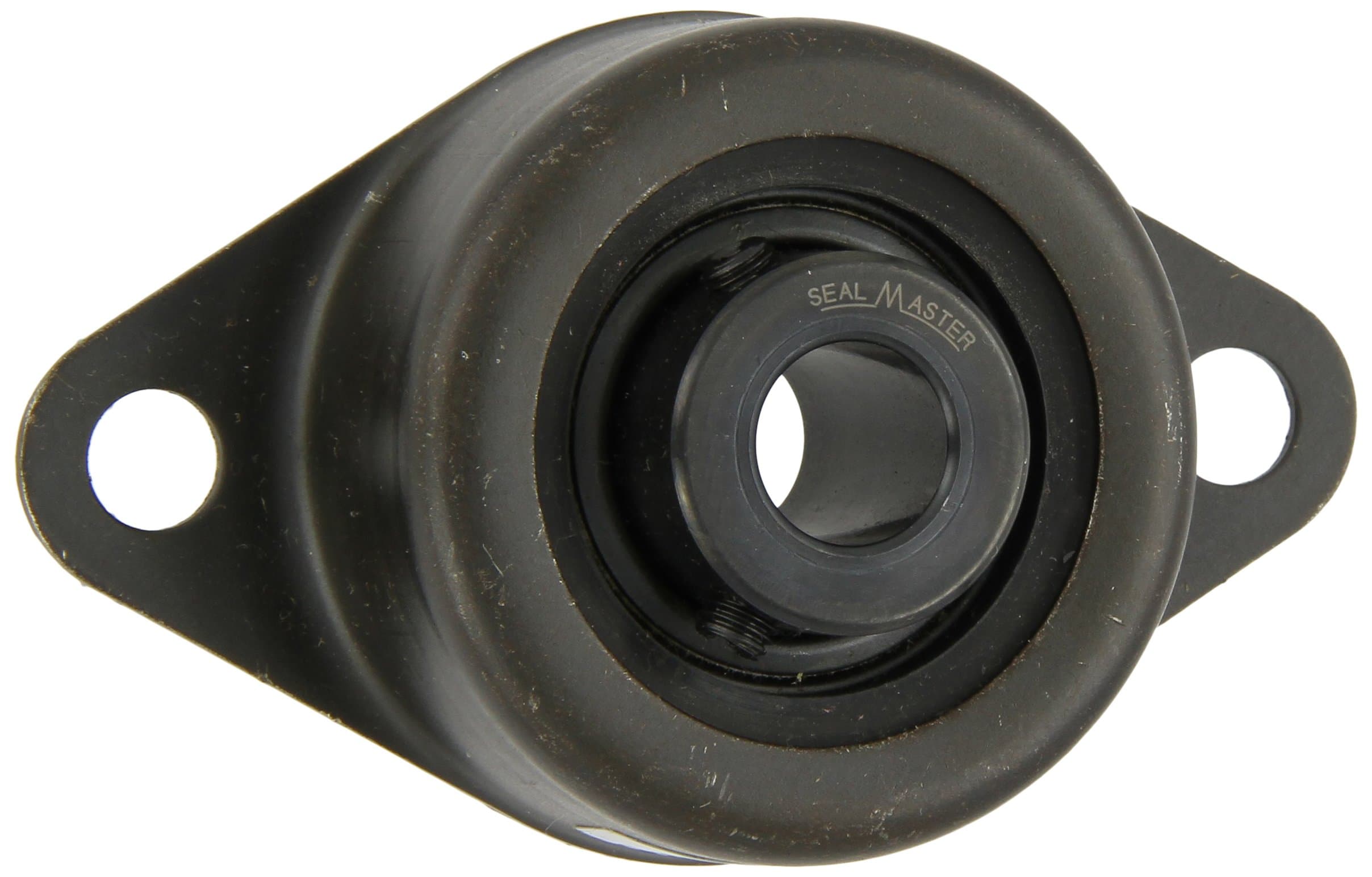 Sealmaster SRF-16 Standard-Duty Flange Unit, 2 Bolt, Rubber Mounted, Felt Seals, Setscrew Locking Collar, Pressed Steel Housing, 1" Bore, 4-1/2" Overall Length, 3-5/8" Bolt Hole Spacing Width, ±2 Degrees Misalignment Angle