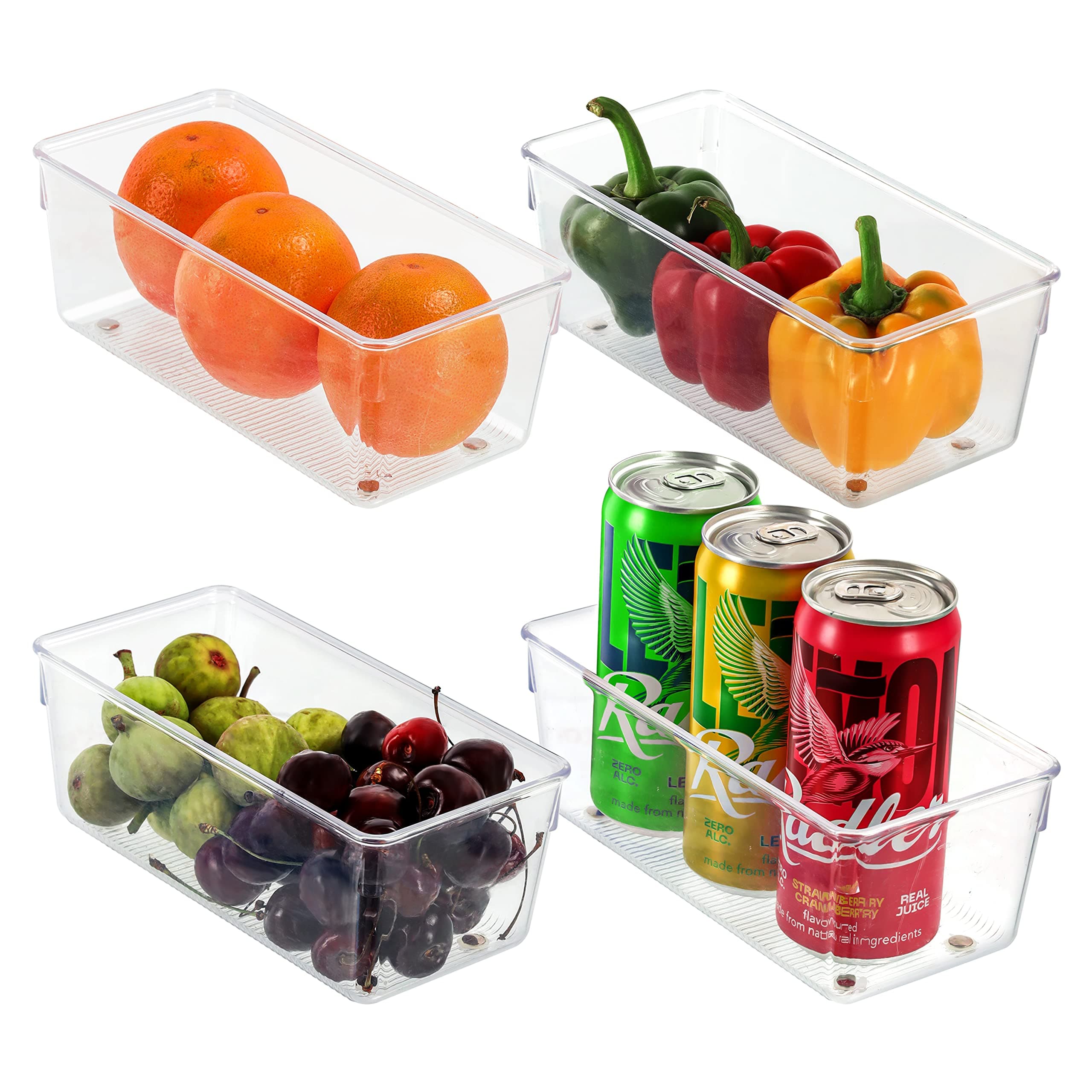 Kurtzy Kitchen Fridge & Cupboard Storage Trays (4 Pack) - 20cm/7.87 Inches Overall Length - Clear Plastic Refrigerator Bins - Bathroom, Pantry, Drawer, Freezer and Home Storage Organiser Containers