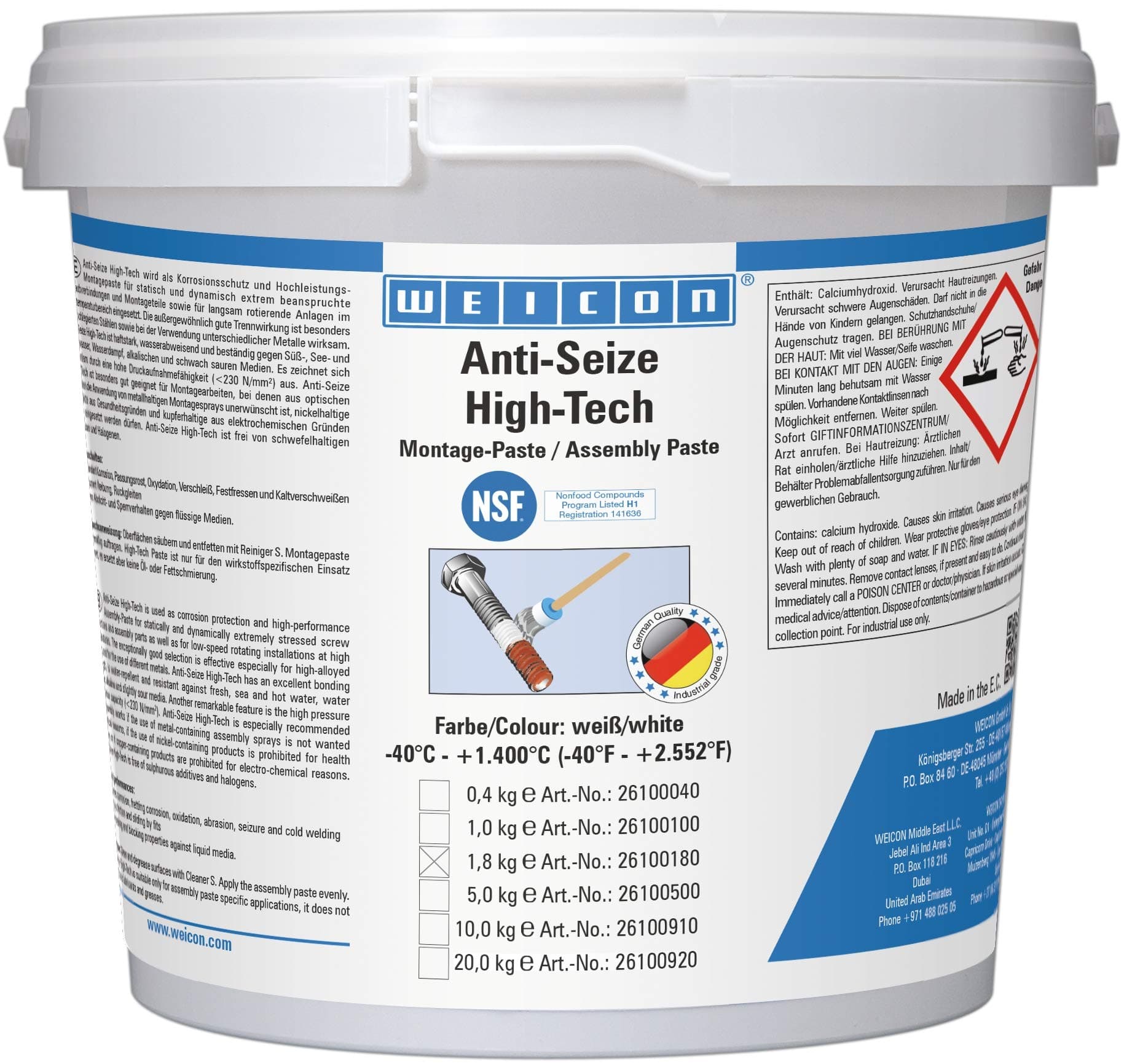 WEICONAnti-Seize High-Tech Assembly Paste | 1.8 kg | Protection against corrosion, metal-free