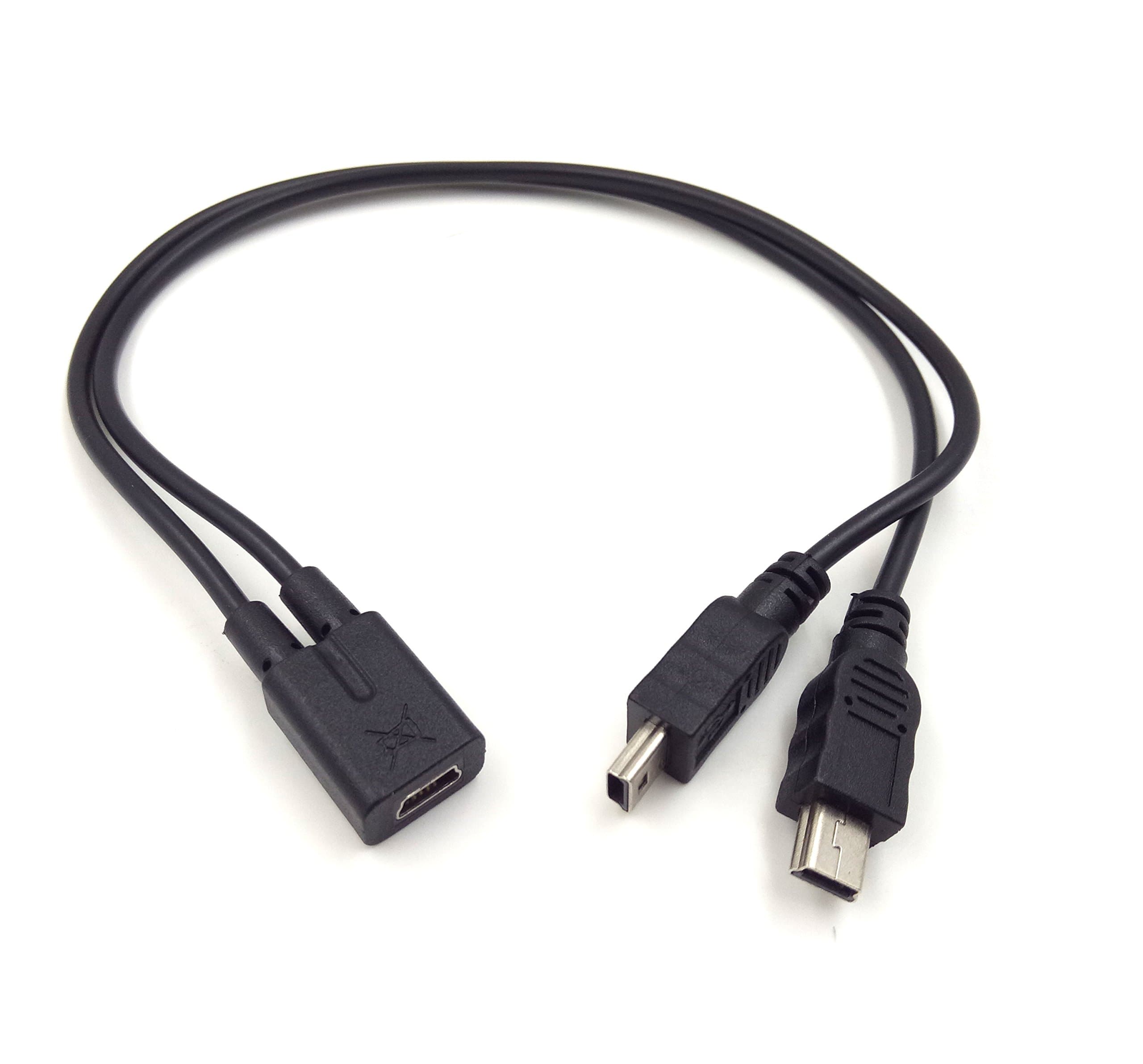 Haokiang Mini USB 1 to 2 Y Splitter Cable, 1Ft/30cm Injection Molding USB 2.0 Mini 5-Pin Female to Double 2 Male Converter High Speed Charging Cable Cord (Mini F/2M)