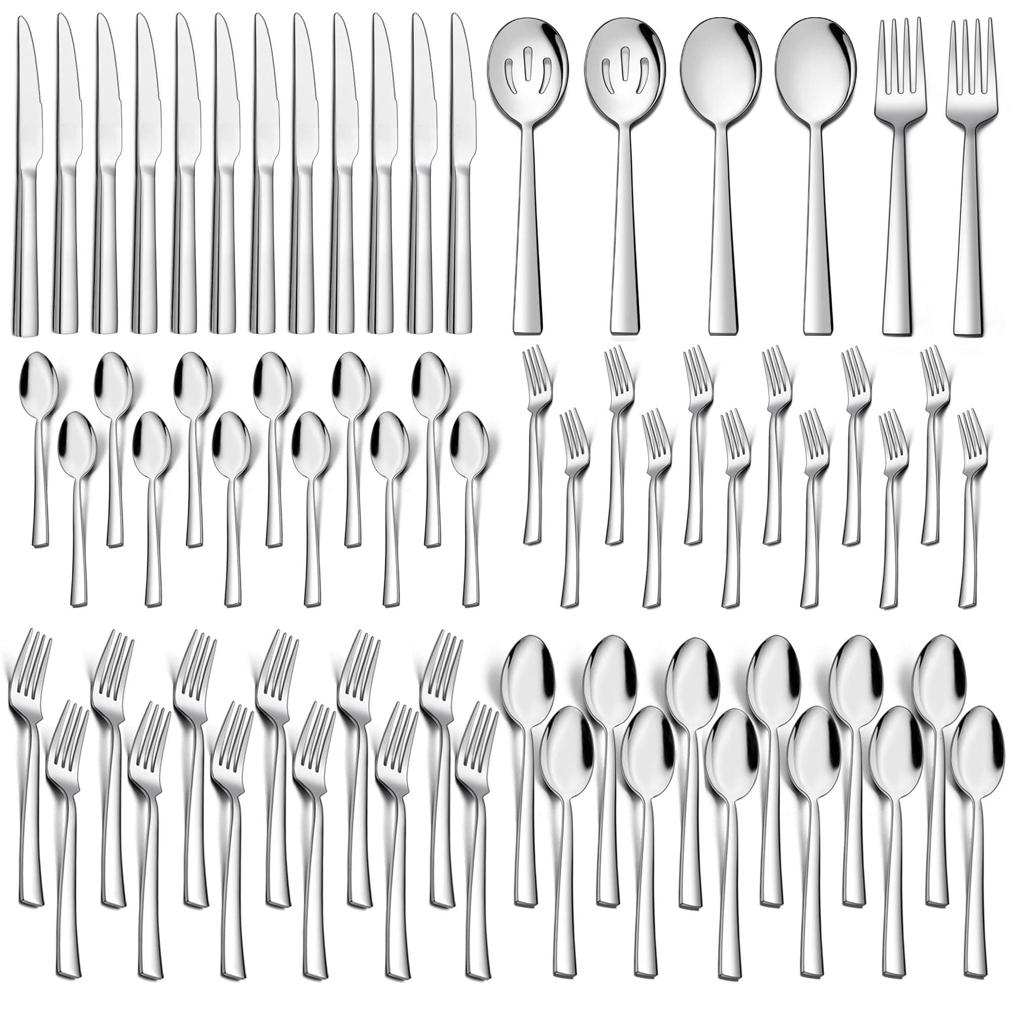 Homikit 66-Piece Silverware Flatware Set with Serving Utensils, Stainless Steel Square Cutlery Set for 12, Eating Utensils Includes Fork Spoon Knife, Dishwasher Safe