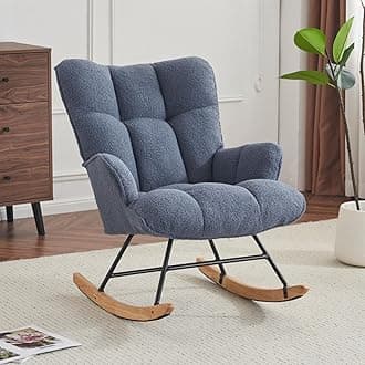 SAETSFEG Rocking Chair Nursery Teddy, Upholstered Baby Fluffy Glider Rocker for Adults Small Spaces Indoor, Comfy Sherpa Compact Nursing Chairs for Living Room, Bedroom, Classroom, Steelblue