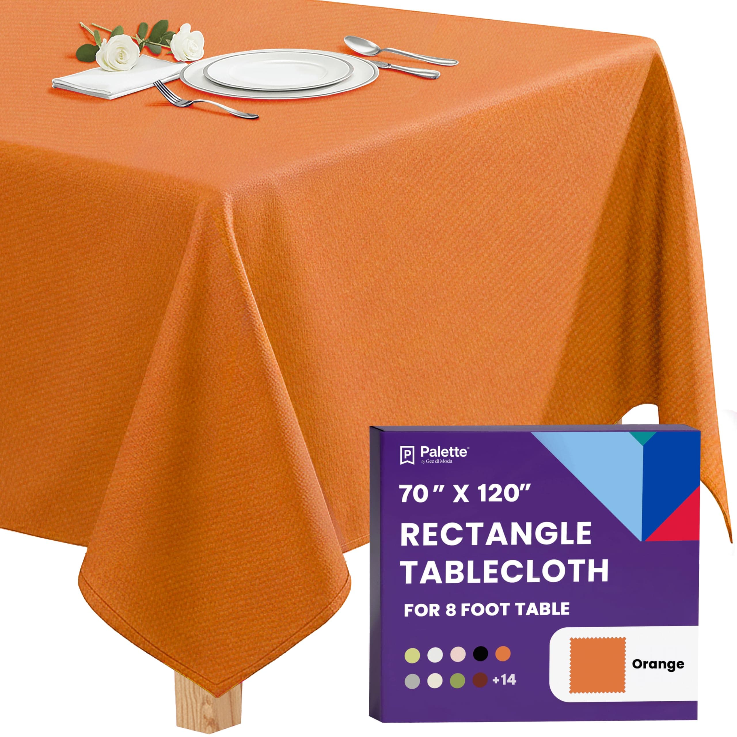 Gee Di Moda Rectangle Tablecloth - 70 x 120 Inch Orange Table Cloth for 6 or 8 Foot Rectangle Tables - Heavy Duty Washable Fabric - for Holiday Party, Dinner, Weddings, Baby Shower & Events