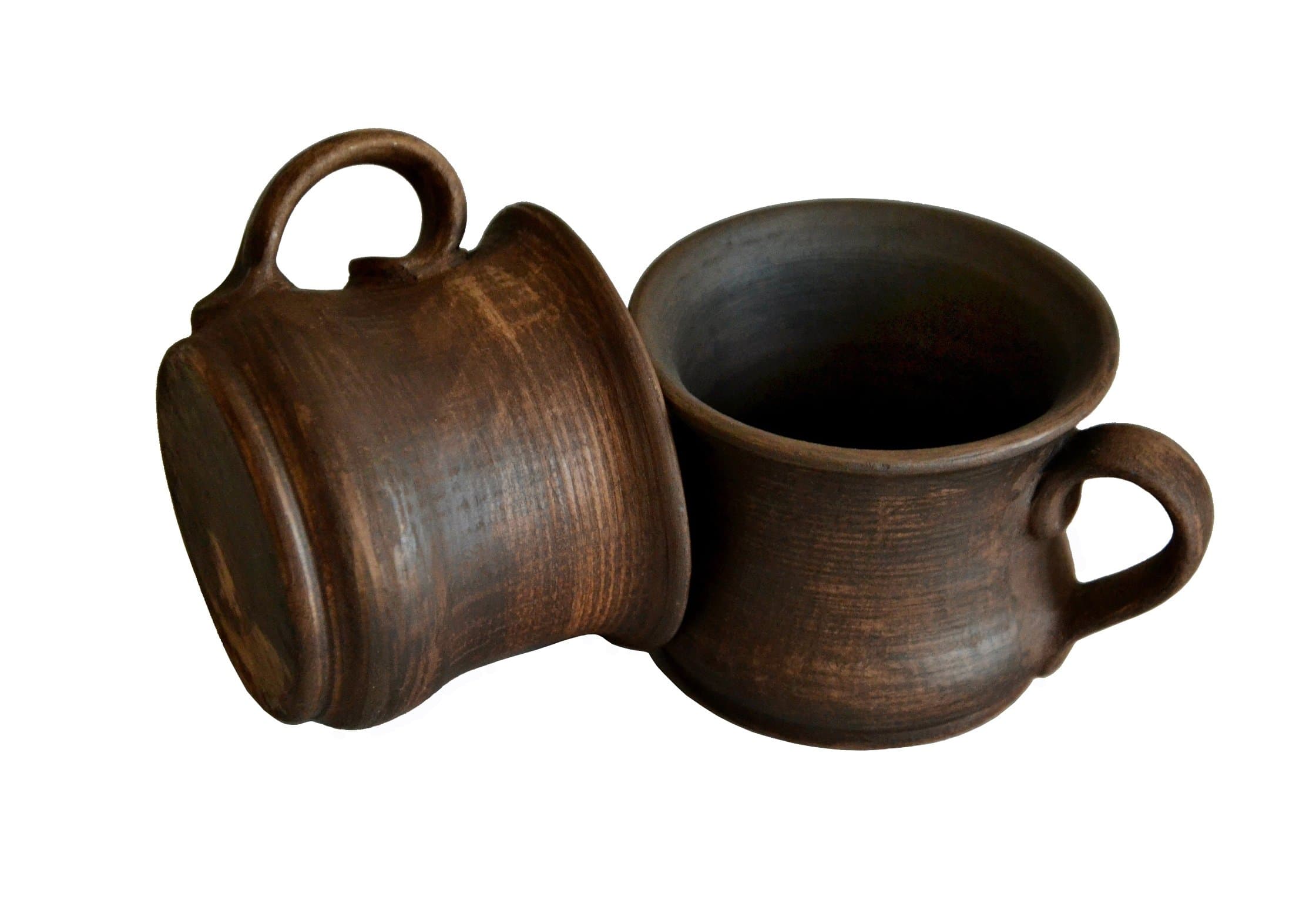 Handmade Ceramic Set of 2 Mug Small Clay Cup with Handle 5oz Multicolor Natural Earthenware Eco Friendly Coffee Lead Free Pottery Handcrafted Black