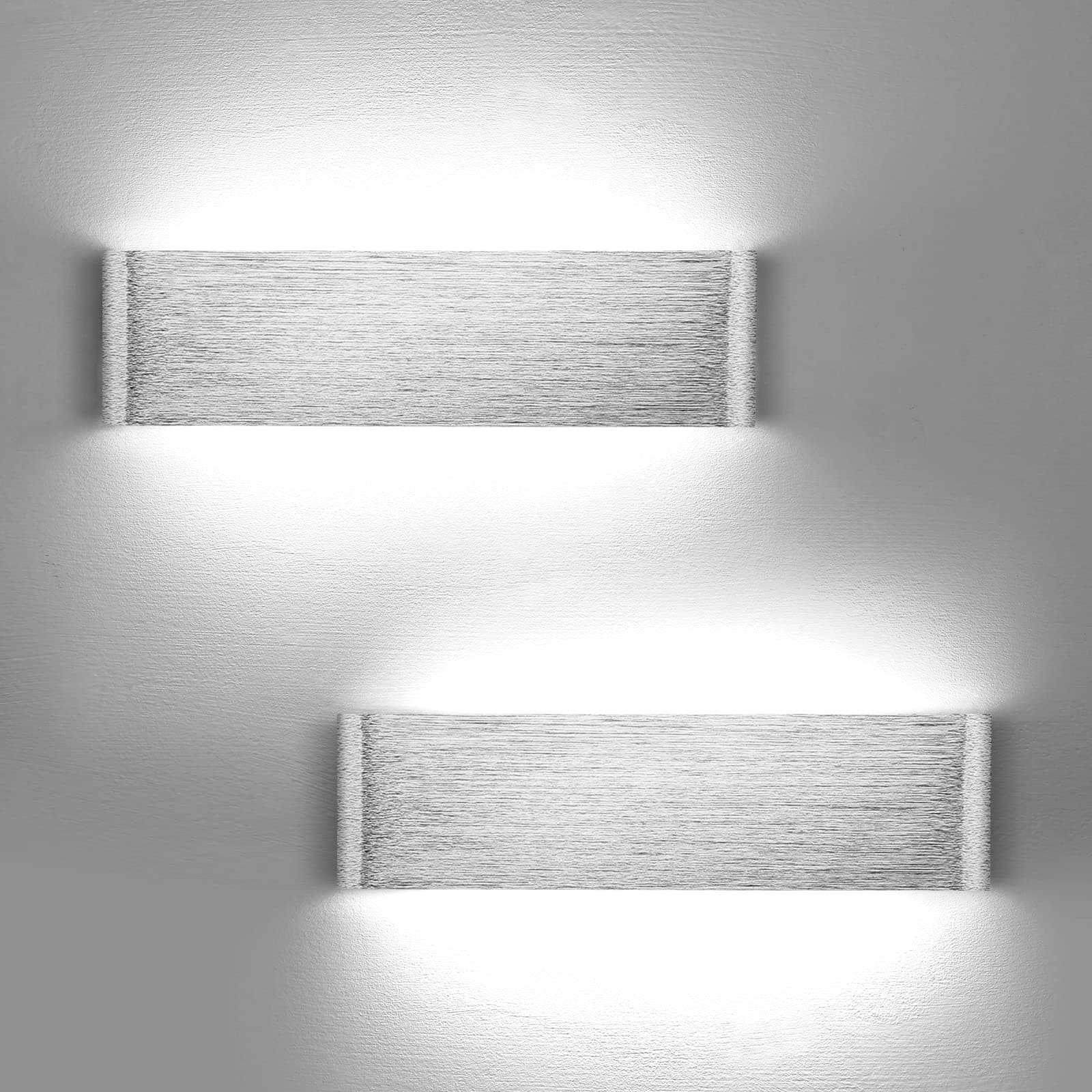 Lightess 2 Pack Led Wall Lights 31cm Long Wall Lamp Indoor Aluminum Up Down Wall Lighting for Bedroom Living Room Silver Wall Scone for Morden Kitchen Dining Room Silver Wall Lights - Cold White