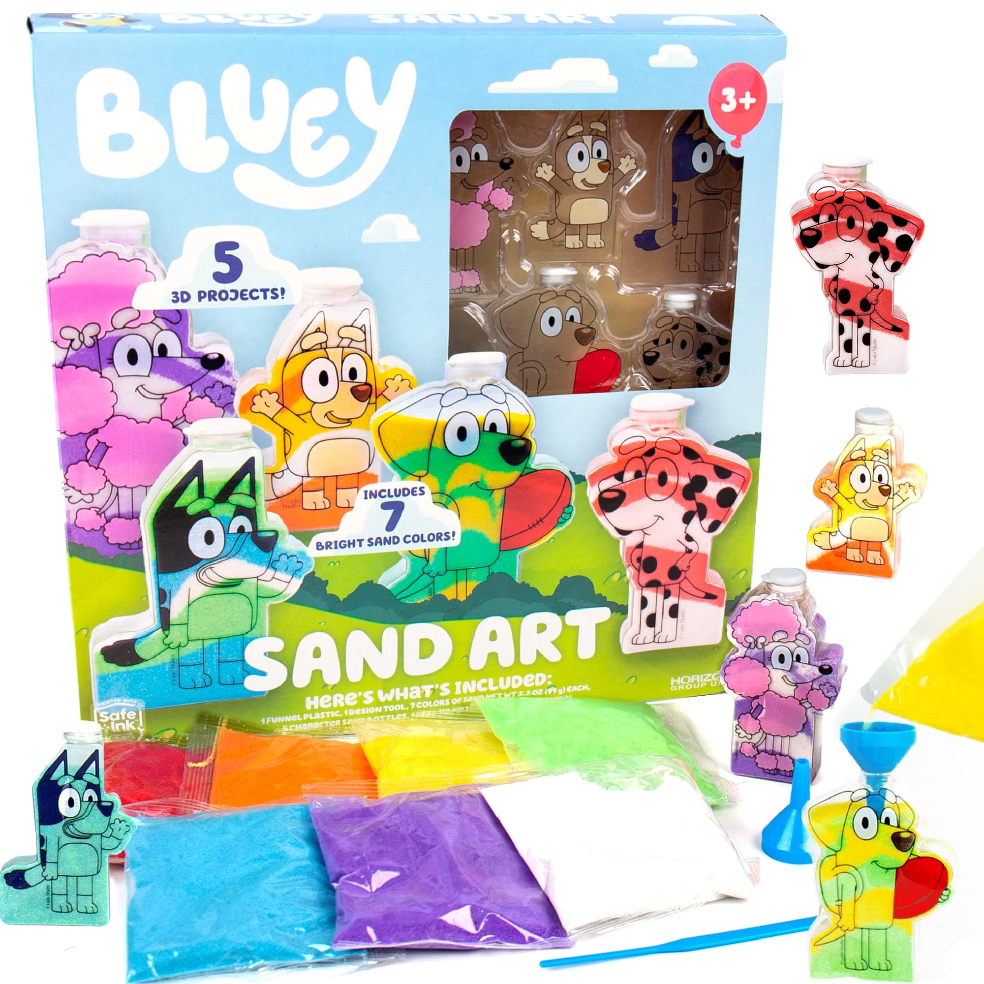 Create Your Own and Bingo Sand Art Kit, Includes 5 Sand Art Bottles & 7 Cool Sand Colors, Birthday Party Supplies, Bluey Figures, Toy Figures & Playsets, Toys & Games, Ages 3+