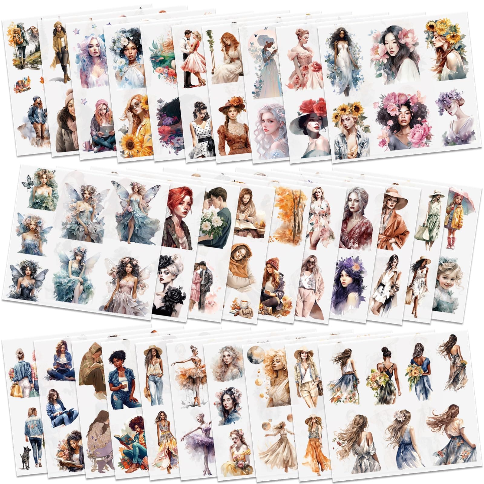 Knaid People Scrapbook Sticker Set (30 Sheets, 236 Assorted Pieces) - Journaling Scrapbooking Stickers Planner Sticker Dolls with Diverse Girls & Women for Junk Journal Supplies Laptops Water Bottles