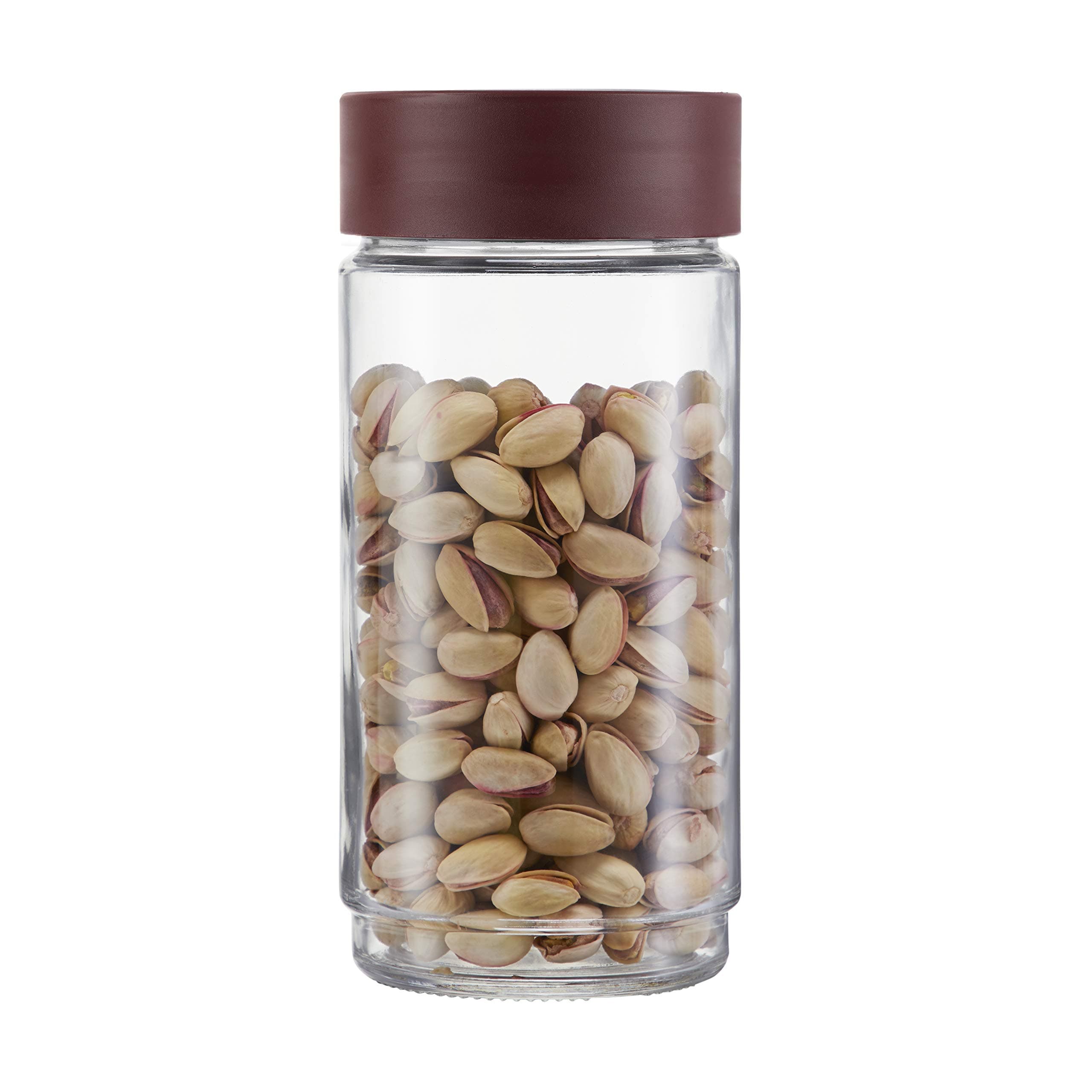 Cello Modustack Glassy Storage Jar, Stackable, Clear, 1000ml, Maroon, (Model: CLO_GLS_MDUSTCK_1L_MRN), Large