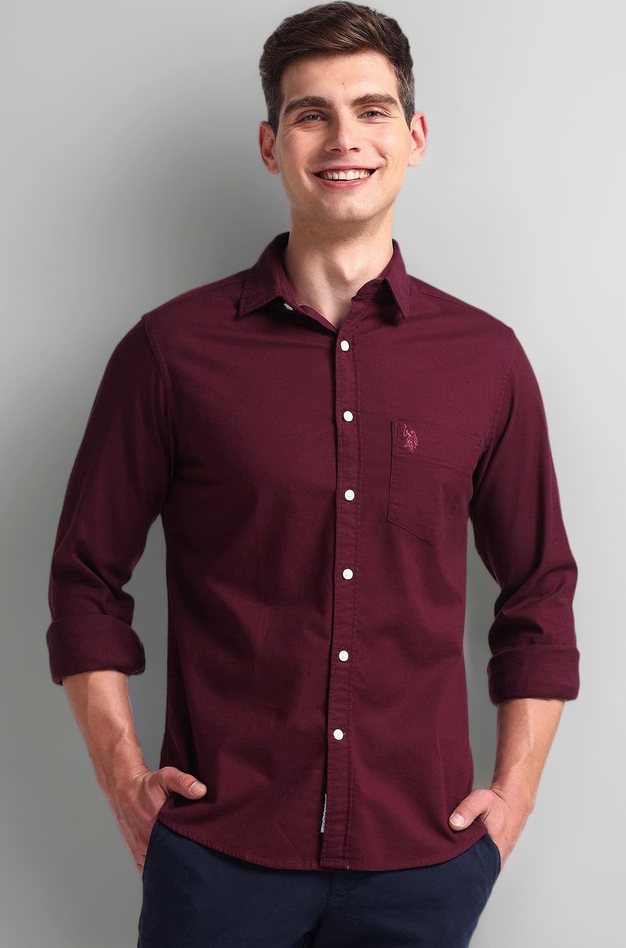 U.S. Polo ASSN. Men's Solid Cotton Dobby Tailored Fit Shirt