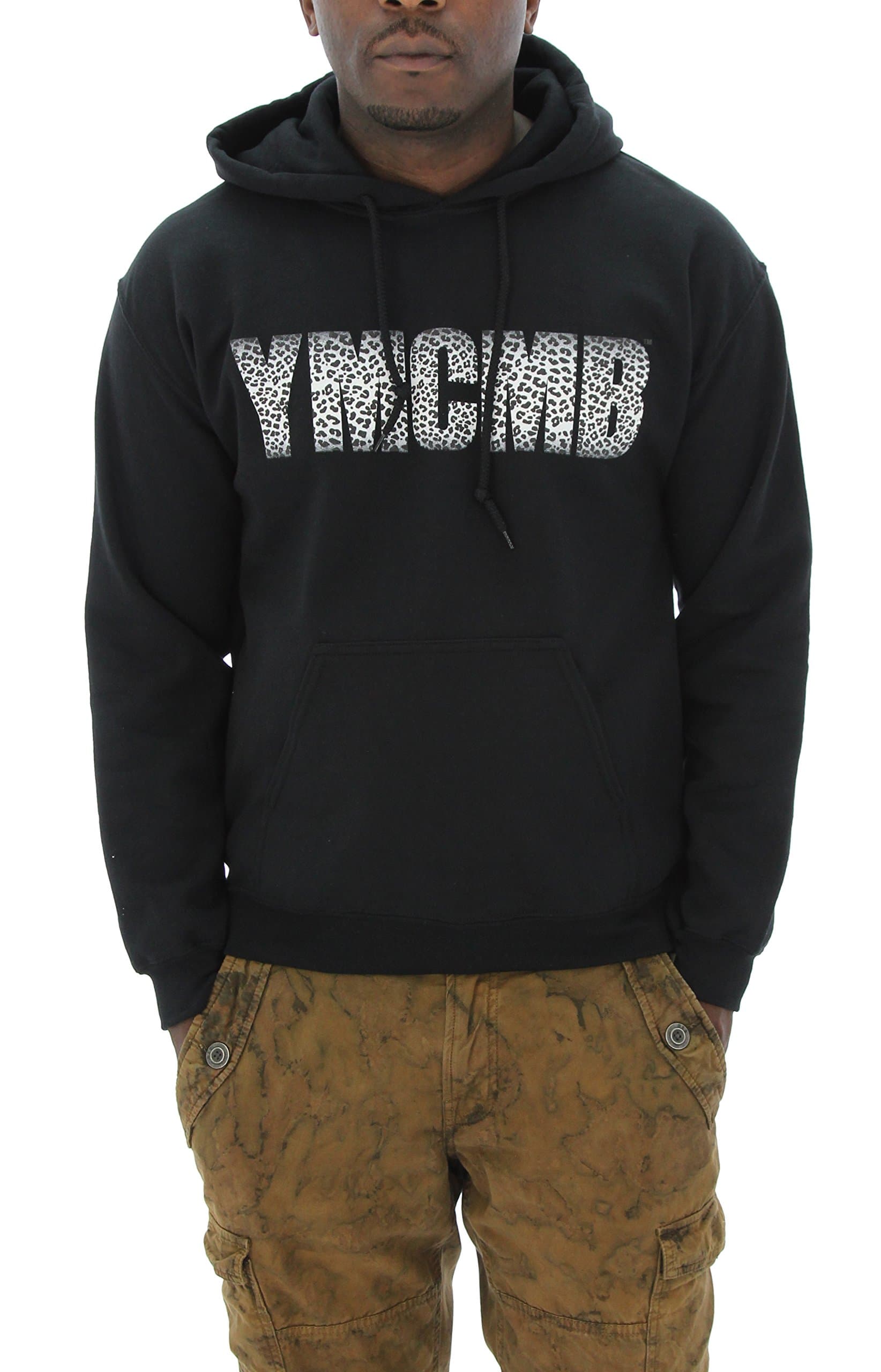 YMCMB Men's Snow Leopard Pullover Hoodie Sweatshirt-Black-S