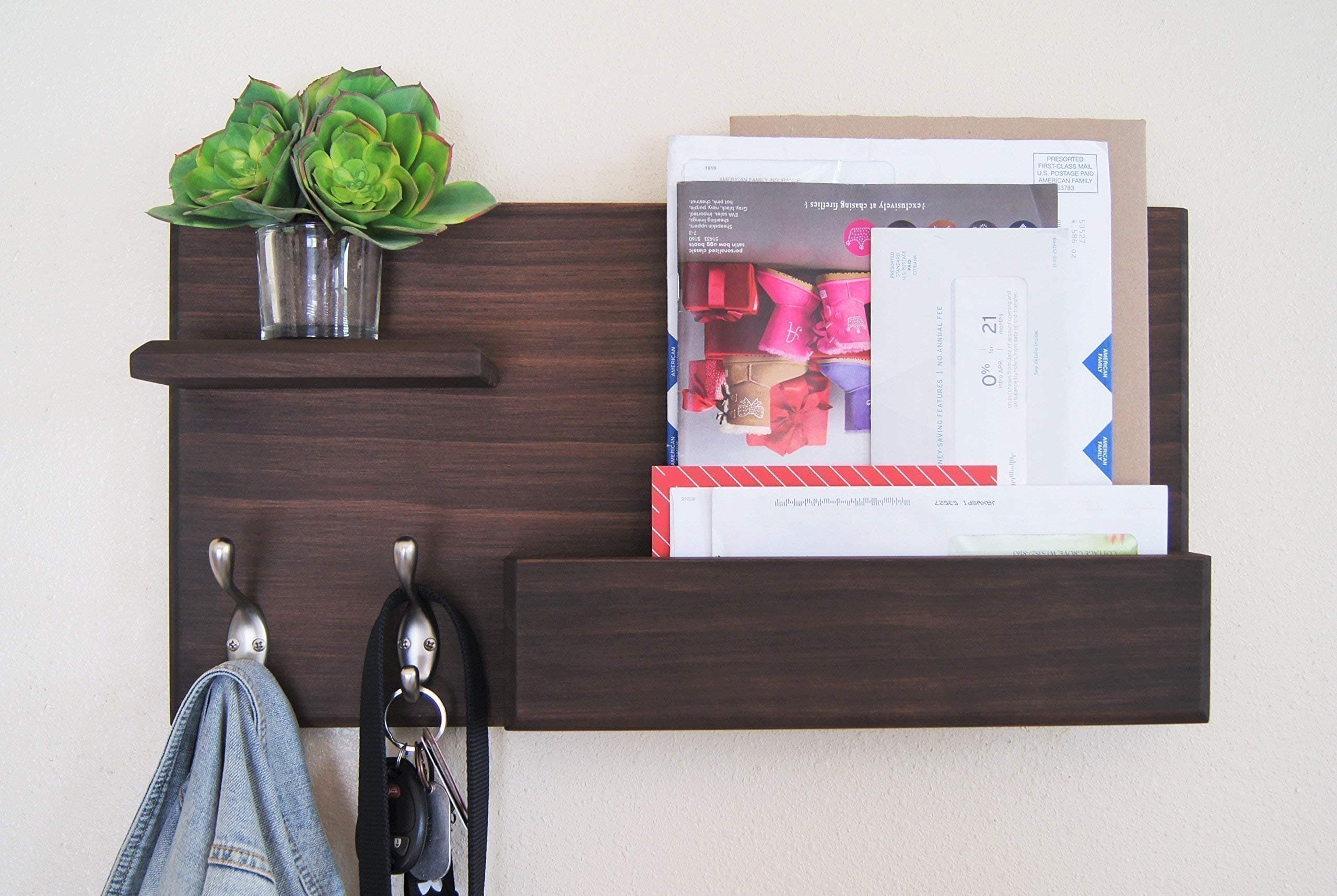 Magazine Rack with Coat Hooks Wall Organizer