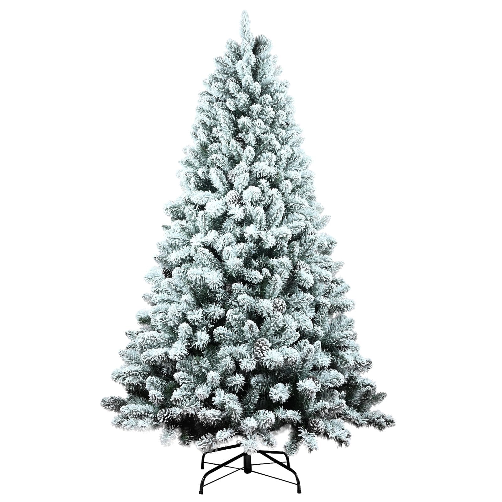 4ft Artificial Christmas Tree, Unlit Design Snow Flocked Christmas Tree, Hinged Xmas Pine Tree with Pine Cone, Metal Stand and Hinged Branches for Home Office Indoor & Outdoor