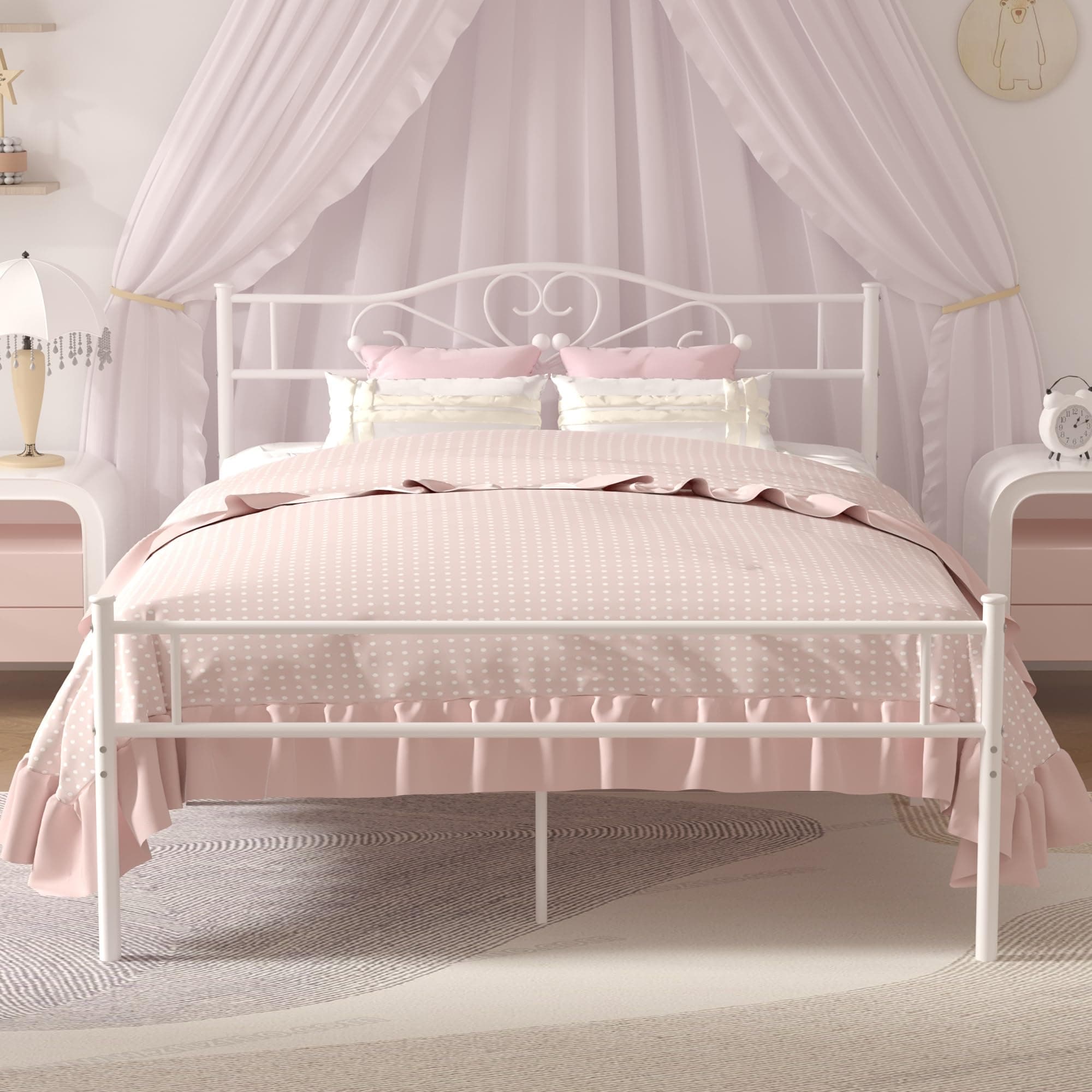 VECELO 14 Inch Queen Size Metal Platform Bed Frame with Headboard and Footboard, Heavy Duty Mattress Foundation with Steel Slats Support, No Box Spring Needed, White