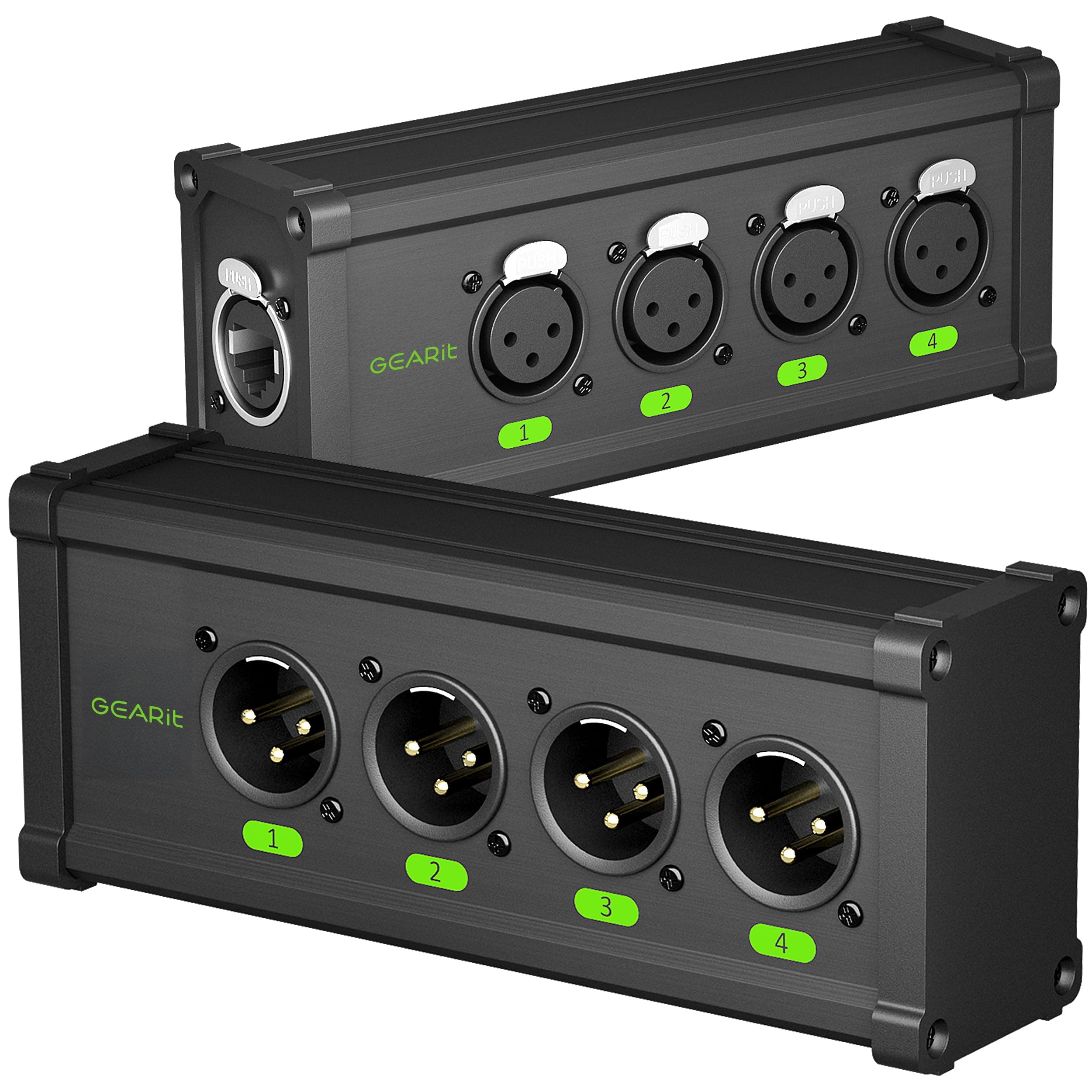 4 Channel Multi Network 3-Pin XLR/DMX/AES-EBU to Ethercon-Compatible RJ45 Cat5/Cat6 Ethernet Extender for Live Stage, Sound, Lighting, Audio Recording Studio (1 Pair: 4 Male + 4 Female)