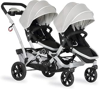 Dream On Me Track Tandem Double Umbrella Stroller in Light Grey, Lightweight Double Stroller for Infant and Toddler, Multi-Position Reversible & Reclining Seats, Large Storage Basket and Canopy