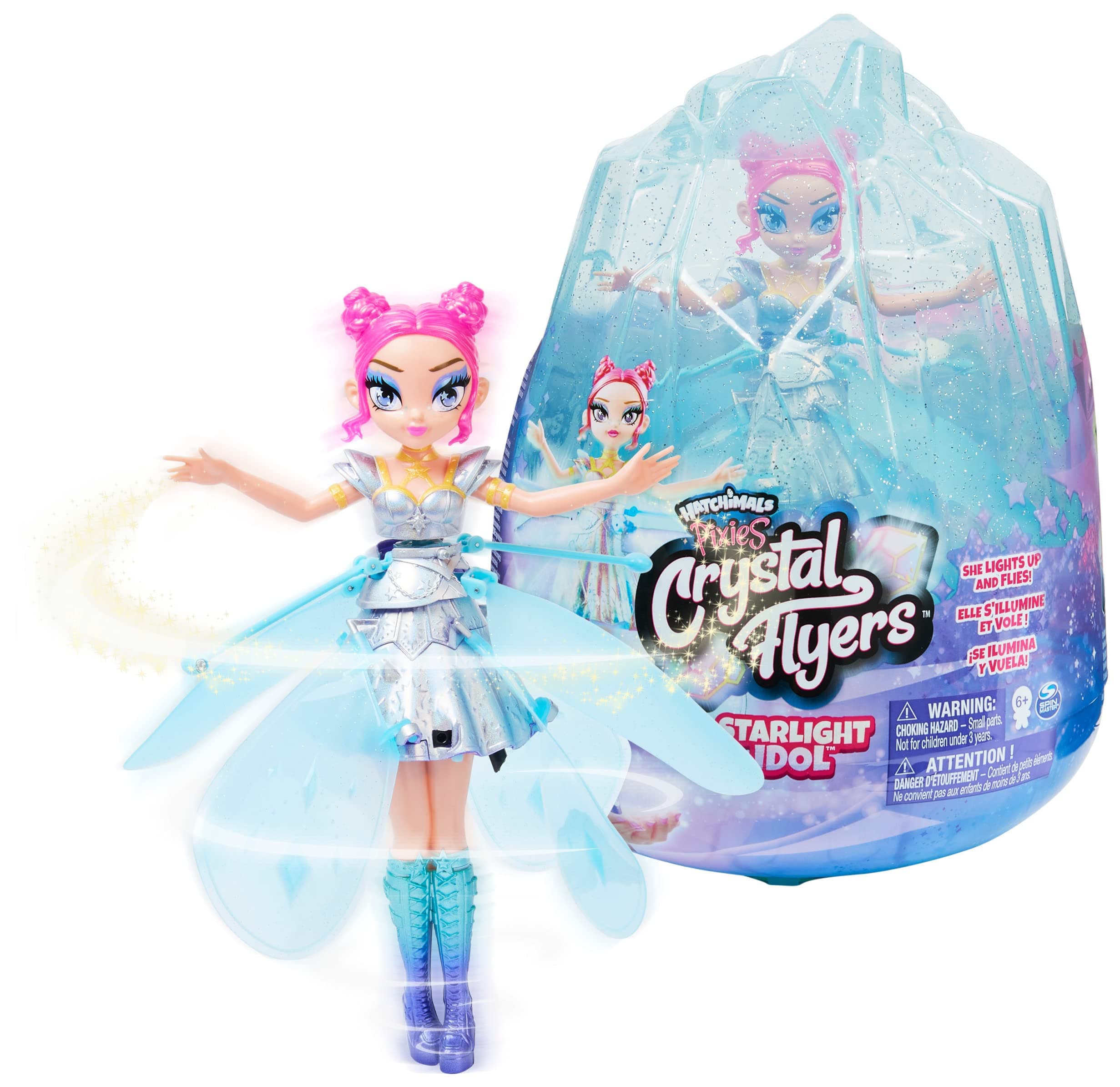 HATCHIMALS Pixies, Crystal Flyers Starlight Idol Magical Flying Pixie with Lights, Shimmering Dress and Crystal Egg Case | Toy Drone for Boys and Girls Aged 6 and Up