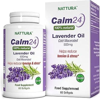 Nattura Calm Aid Lavender Oil Pills - 500mg - 60 Softgels - 100% Natural, Helps Reduce Stress, Calming for Body & Mind, Non-GMO, Certified Kosher