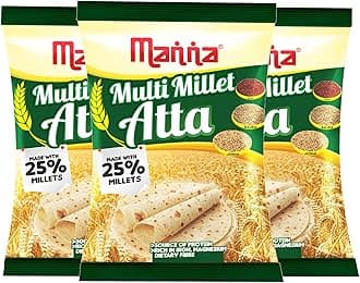 Manna Multi Millet Atta / MultiGrain Atta with 25% Millets, 3kgs (1kg x 3 Packs) Natural Flour.Nutrient Powerhouse