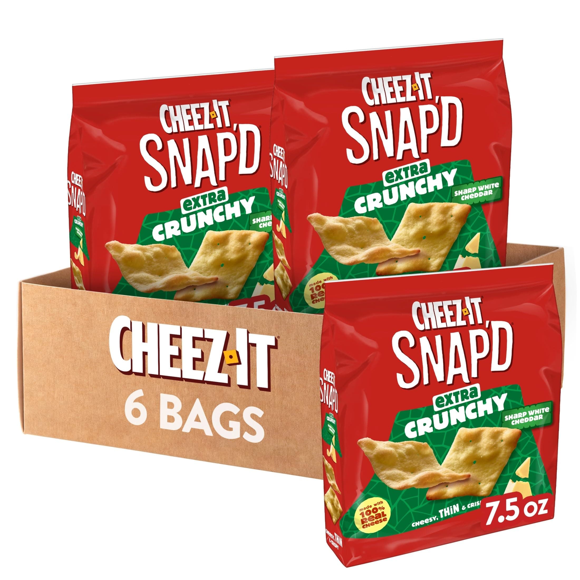 Snap'd Cheese Cracker Chips, Thin Crisps, Extra Crunchy, Sharp White Cheddar (6 Bags)