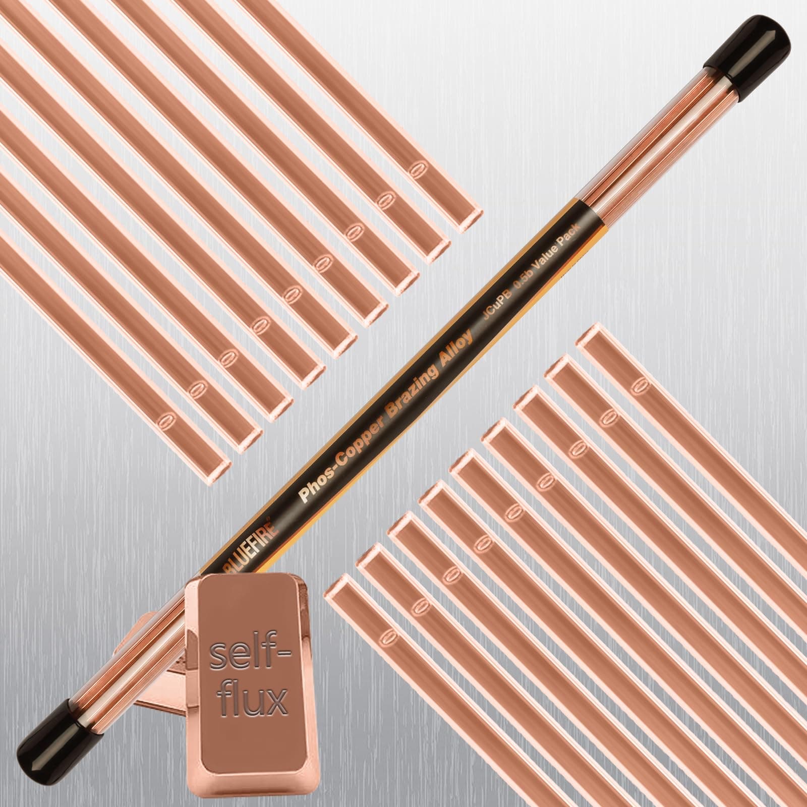 21 Sticks BLUEFIRE BCuP-2 Half 1/2 lb Self Fluxing Phosphor Copper Brazing Alloy Welding Rods No Need for Flux 0.050" x 1/8" x 14" Industry Professional Grade Propane Gas Soldering Torch Supply