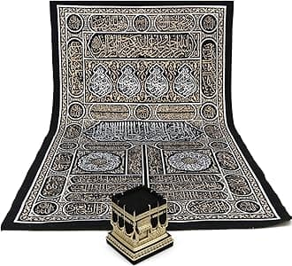 ModefaIslamic Turkish Home Wall Decor Kaba Door Quran Tapestry Black Silver Gold (Tapestry + Kaba)