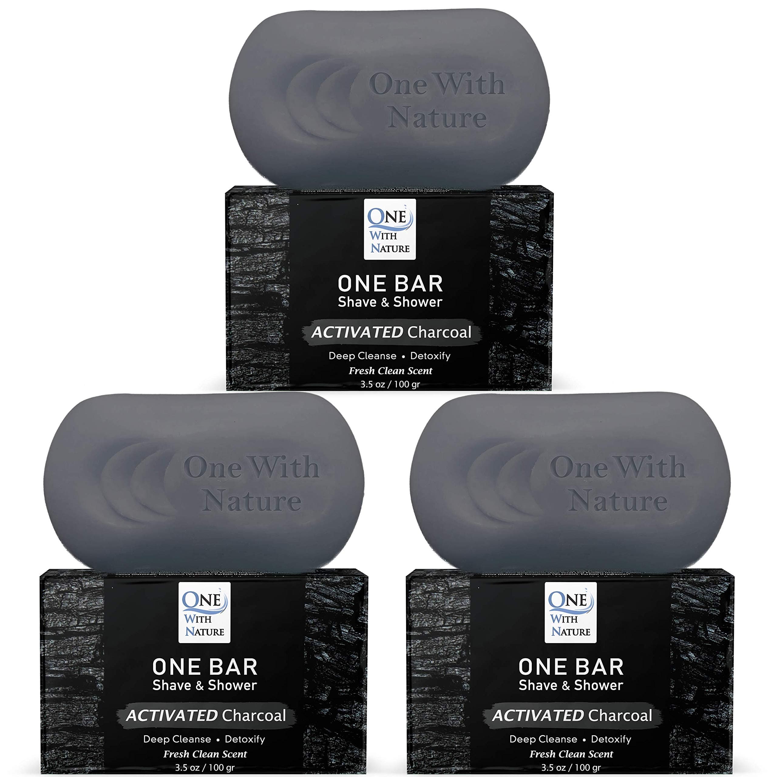 ONE Bar Activated Charcoal 3.5 oz 3 Pack - Shave, Shower, Shampoo, face, beard, body, hair/scalp, SuperFAT “oil” Infused: Avocado, Mango, Olive, Coconut, Argan, Moisturizing and Nourishing Oil.