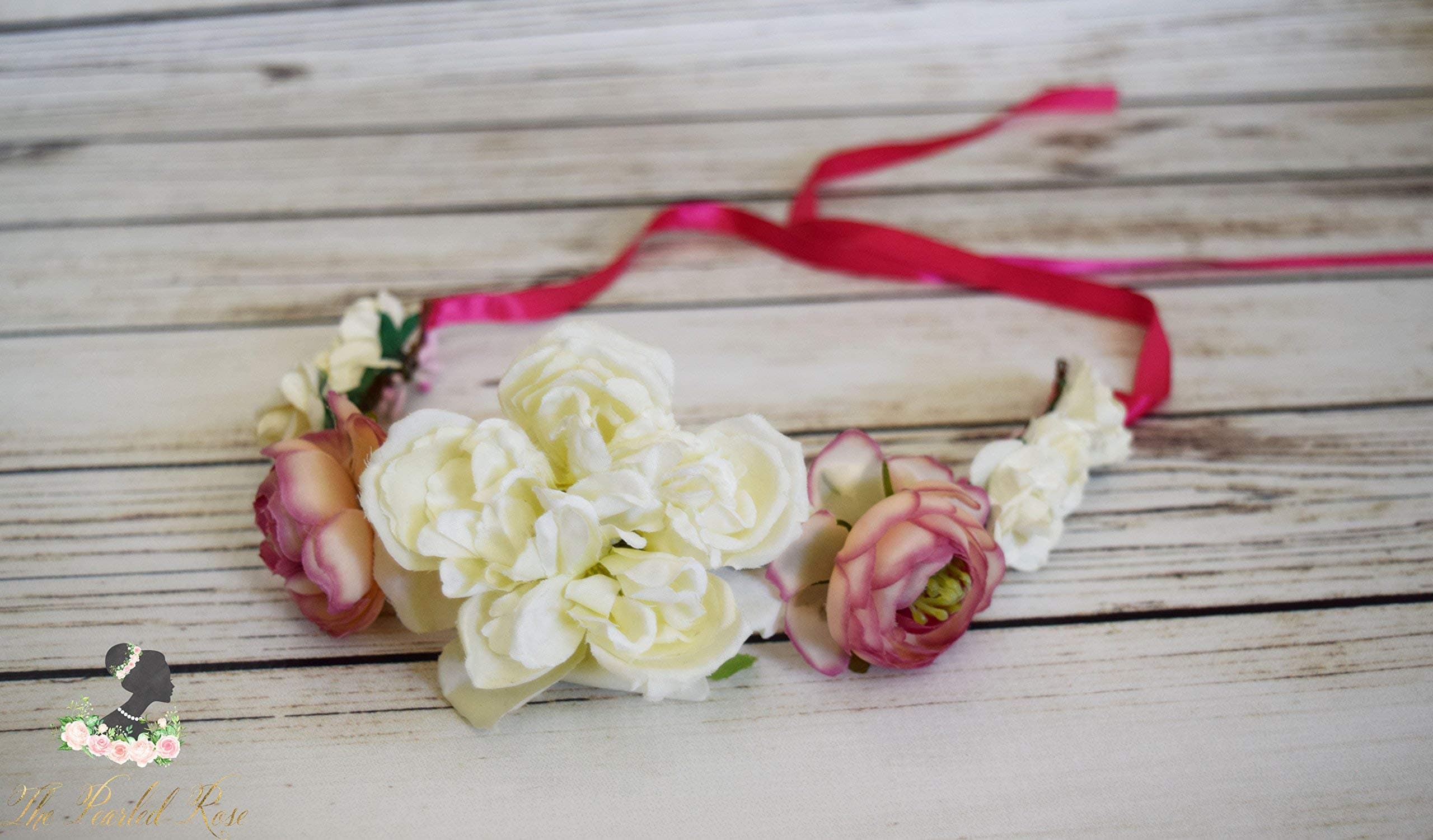 Handcrafted Ivory and Pink Flower Crown