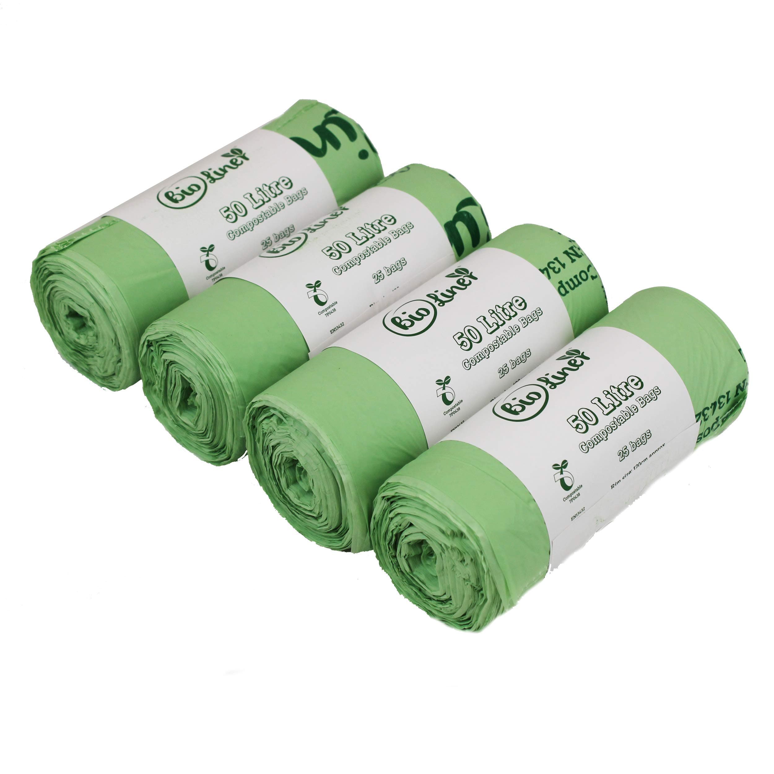50 Litre x 100 bags Bio Liner Compostable Kitchen Bin Liners - Food Waste Bin Liners - EN 13432-50L Swing-Bin Bags